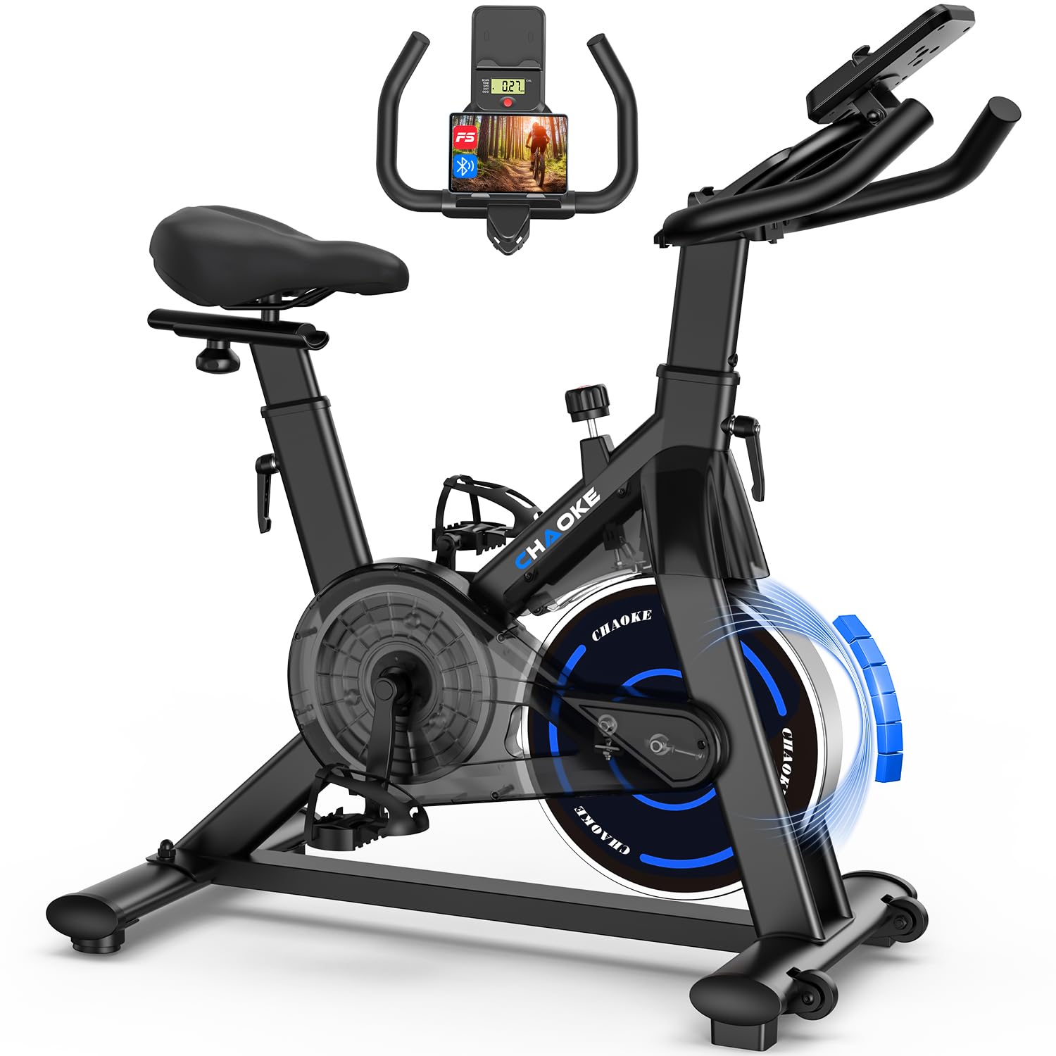 CHAOKE Cyclette da Casa con App, Cyclette per Casa Magnetoresistanza ultra Silenziosa 10dB, con Applicazione, Sedile Morbido e Traspirante e Schermo LCD, Peso Massimo di 150KG Cyclette Professionale
