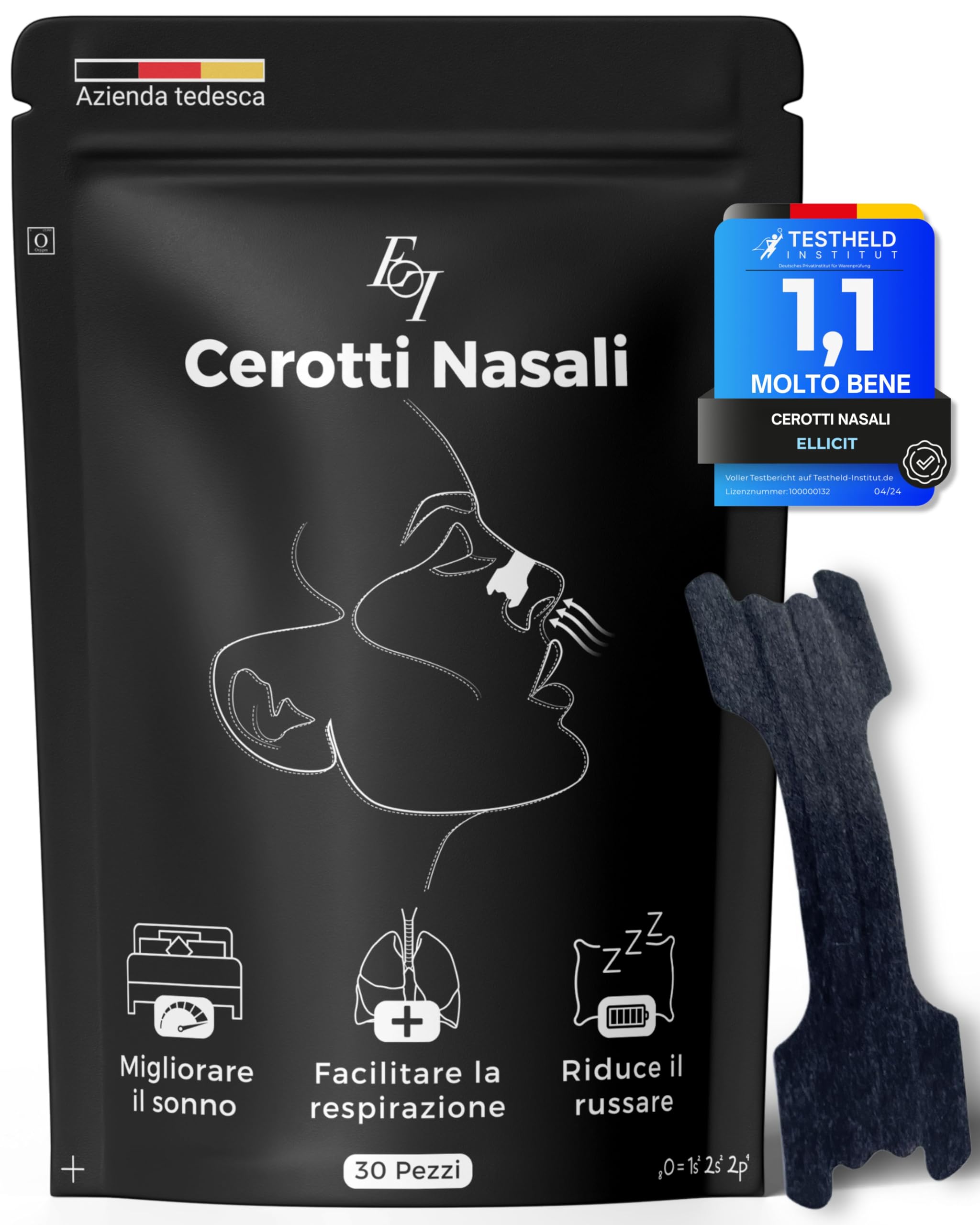 Ellicit Cerotti Nasali, 30 cerotti naso di qualità superiore, cerotti per non russare, tenuta extra per una migliore qualità del sonno, Alivia la congestione nasale, nasal strip [univ.] (Nero)
