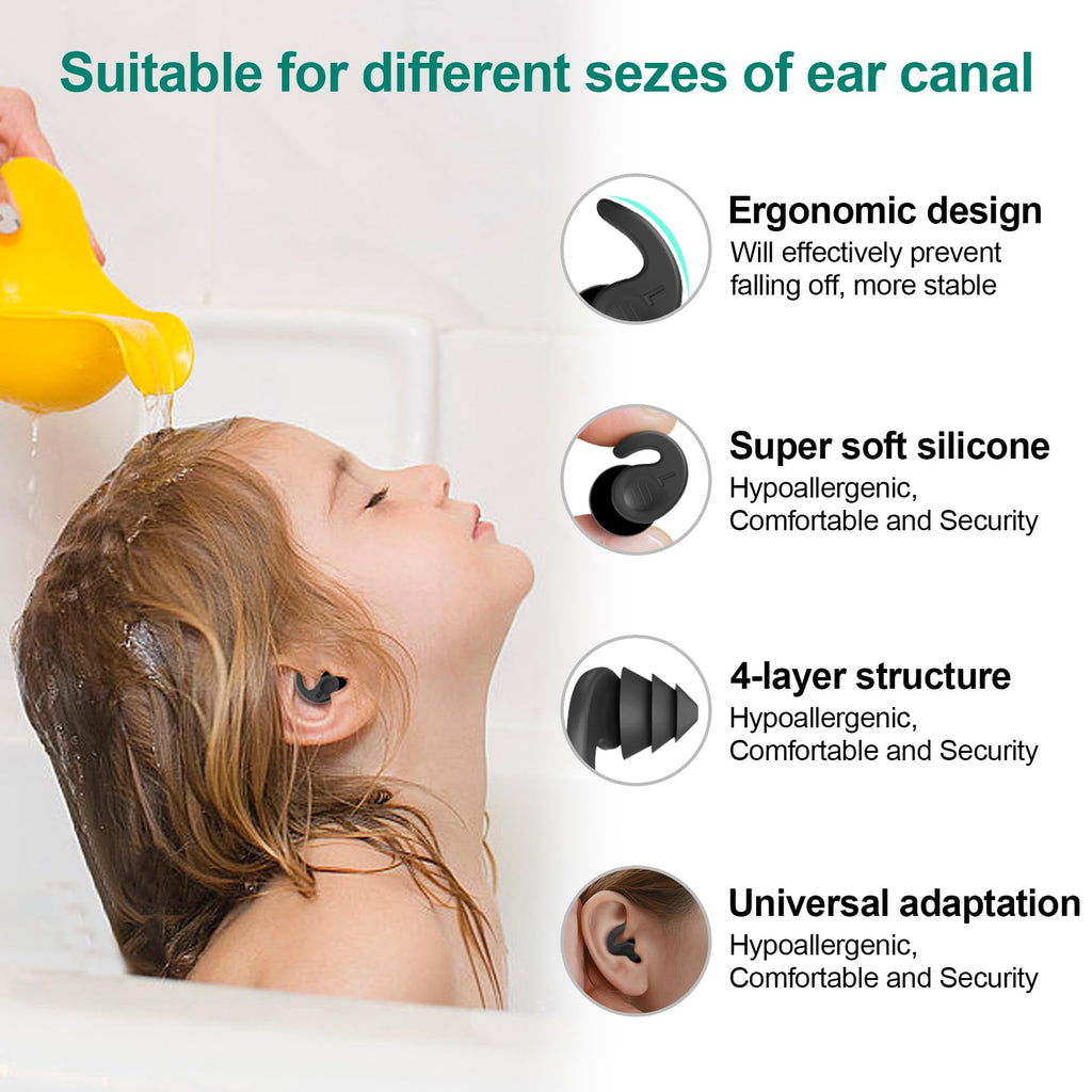 Tappi per le Orecchie da Nuoto per Adulti, 4 Paia Tappi Auricolari Impermeabili Riutilizzabili in Silicone con Cavo Rimovibile, Perfetti per Nuoto, Doccia, Surf e Altri Sport Acquatici