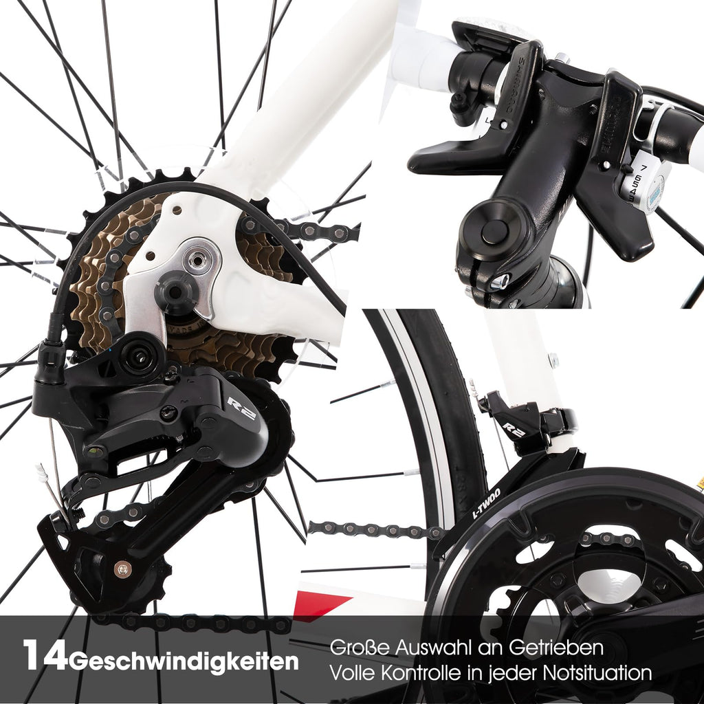 HILAND Alliance Bici da Strada 28”, 14 Velocità, Telaio in Alluminio da 49/53/57 cm, 700C Bicicletta da Città e da Pendolare per Uomo e Donna, Nero/Bianco