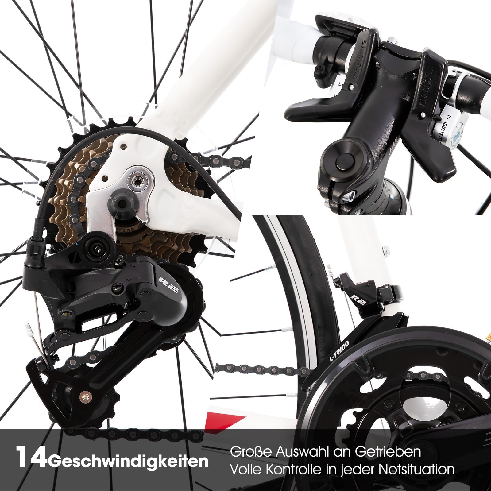 HILAND Alliance Bici da Strada 28”, 14 Velocità, Telaio in Alluminio da 49/53/57 cm, 700C Bicicletta da Città e da Pendolare per Uomo e Donna, Nero/Bianco