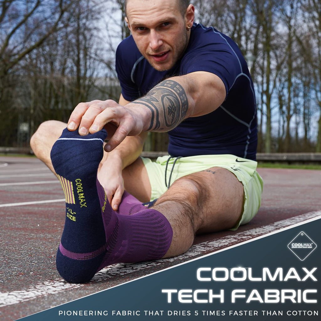 Coolmax Compressione 3 Paia Calzini Running Uomo Calze da Corsa Trekking Padel Uomo, Anti-Vesciche & Con Supporto Dell'arco Plantare, 35-51