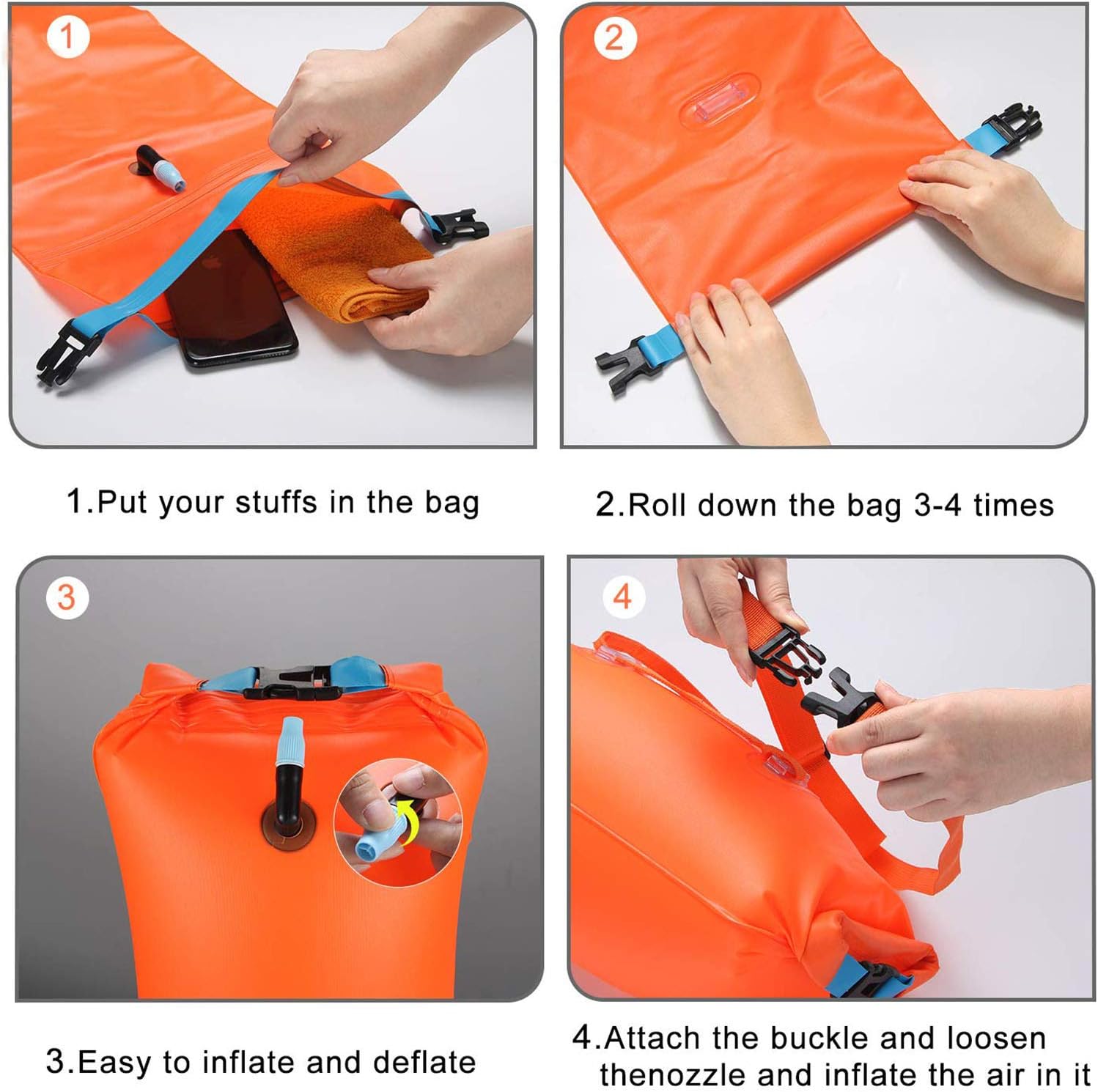 Boa Nuoto acque libere con Tasca Impermeabile,20L,Nuoto Boa per i nuotatori all'Aria Aperta e triatleti, l'airbag Galleggiantea Boa Altamente visibile di Nuoto.
