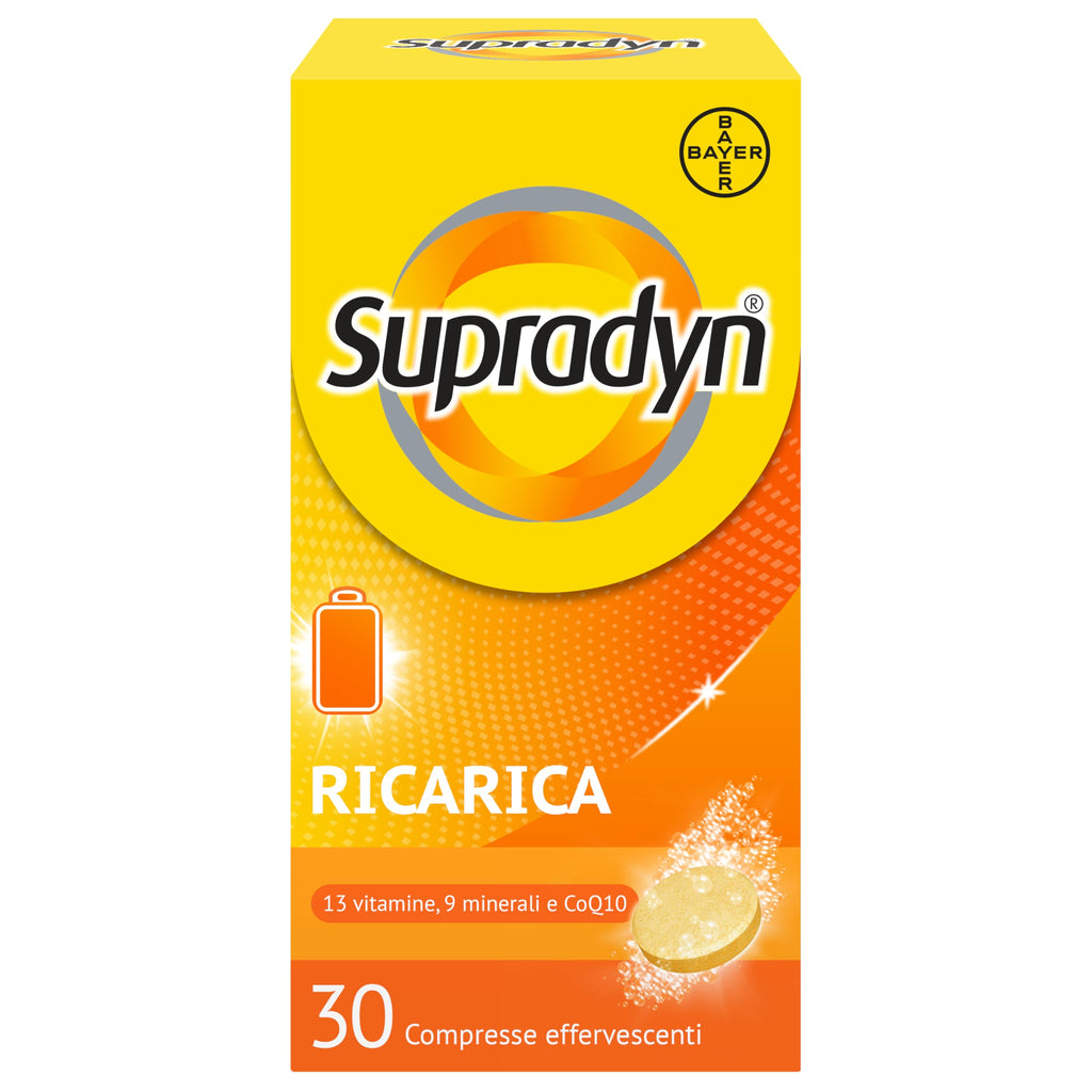 Supradyn Ricarica Multivitaminico Completo Vitamine e Minerali per Adulti, Integratore Vitamine A, B, C, D3, E, K, Magnesio, Calcio, Zinco, Selenio e Q10, Gusto Arancia 60 Compresse Effervescenti