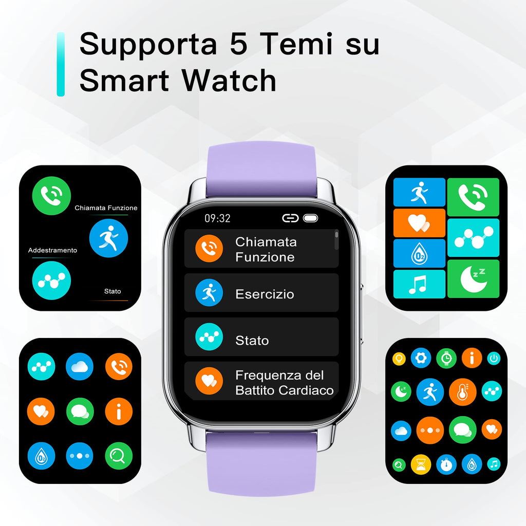 Popglory Smartwatch Uomo Donna Chiamate e Whatsapp, AI Orologio Contapassi 100+ Sports, Assistente, Salute 24/7, Pressione Sanguigna, Cardiofrequenzimetro, SpO2 Sonno, 2 Cinturini per Android iOS