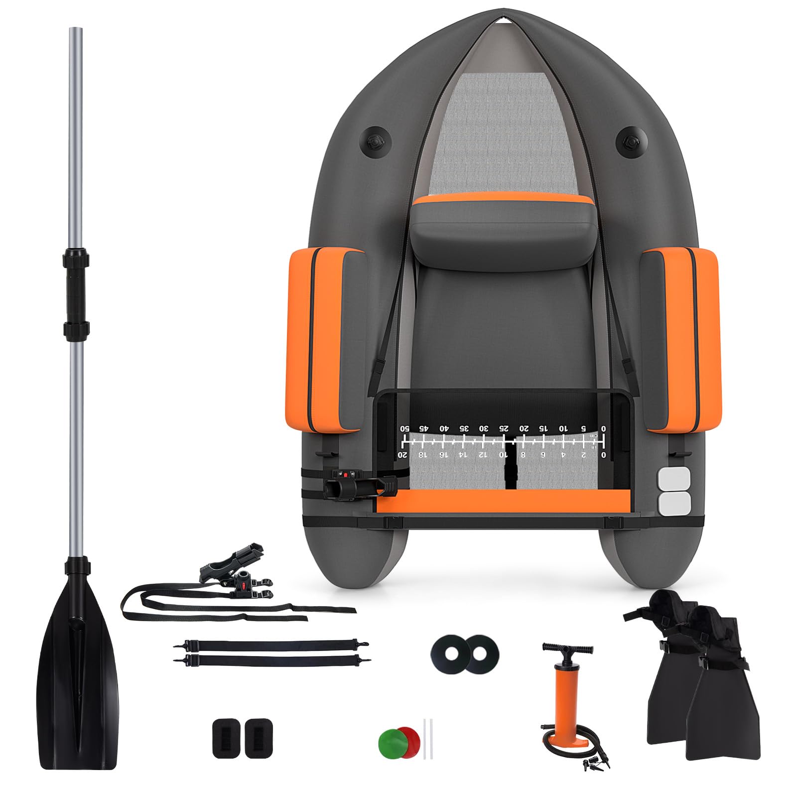 HOMASIS Gommone da Pesca per Adulti, Gommone Gonfiabile con Pinne in PP e Pagaia in Alluminio, Canotto da Pesca con Attrezzatura Completa, Portata 160 kg, 136 x 105 x 54 cm