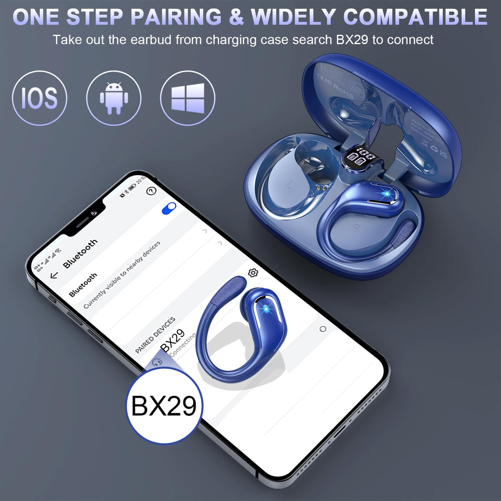 Cuffie Bluetooth 5.4 Sport, Auricolari Bluetooth 75 Ore HiFi Stereo,Cuffie Wireless Impermeabili IPX8,4 ENC Cancellazione Rumore Mic,Con Display a LED, Headphones Per Corsa e Sport Estremi, USB-C