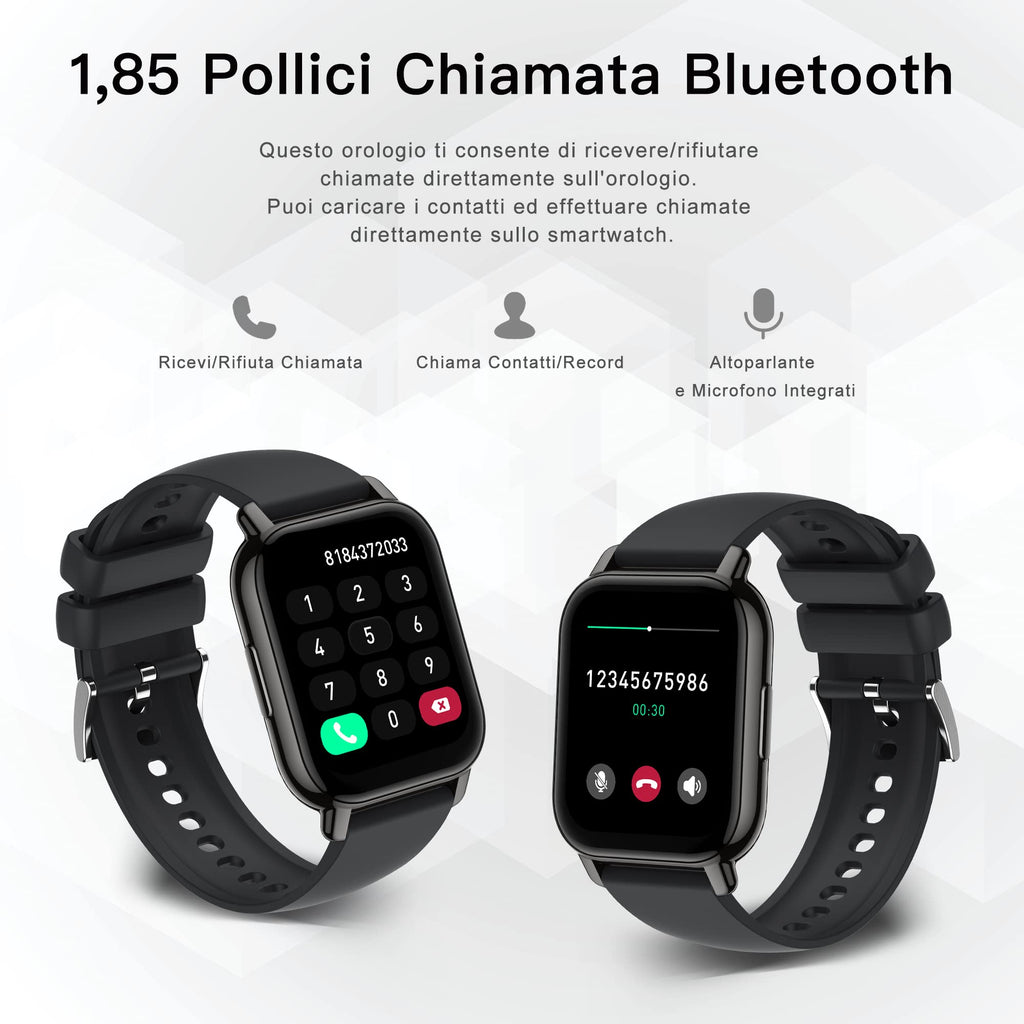 Popglory Smartwatch Uomo Donna Chiamate e Whatsapp, AI Orologio Contapassi 100+ Sports, Assistente, Salute 24/7, Pressione Sanguigna, Cardiofrequenzimetro, SpO2 Sonno, 2 Cinturini per Android iOS