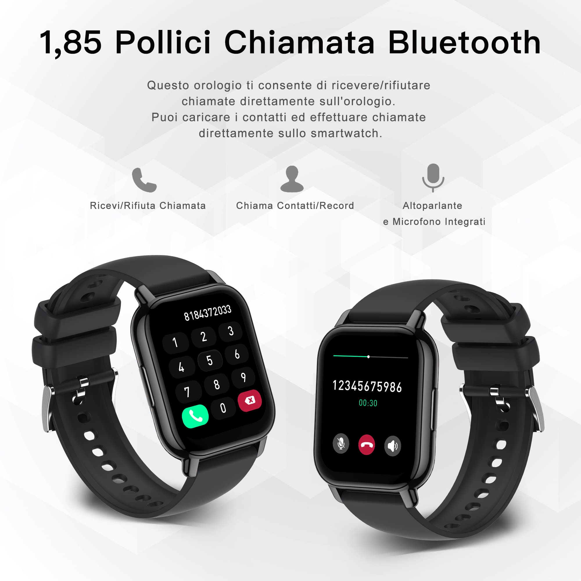 Popglory Smartwatch Uomo Donna Chiamate e Whatsapp, AI Orologio Contapassi 100+ Sports, Assistente, Salute 24/7, Pressione Sanguigna, Cardiofrequenzimetro, SpO2 Sonno, 2 Cinturini per Android iOS