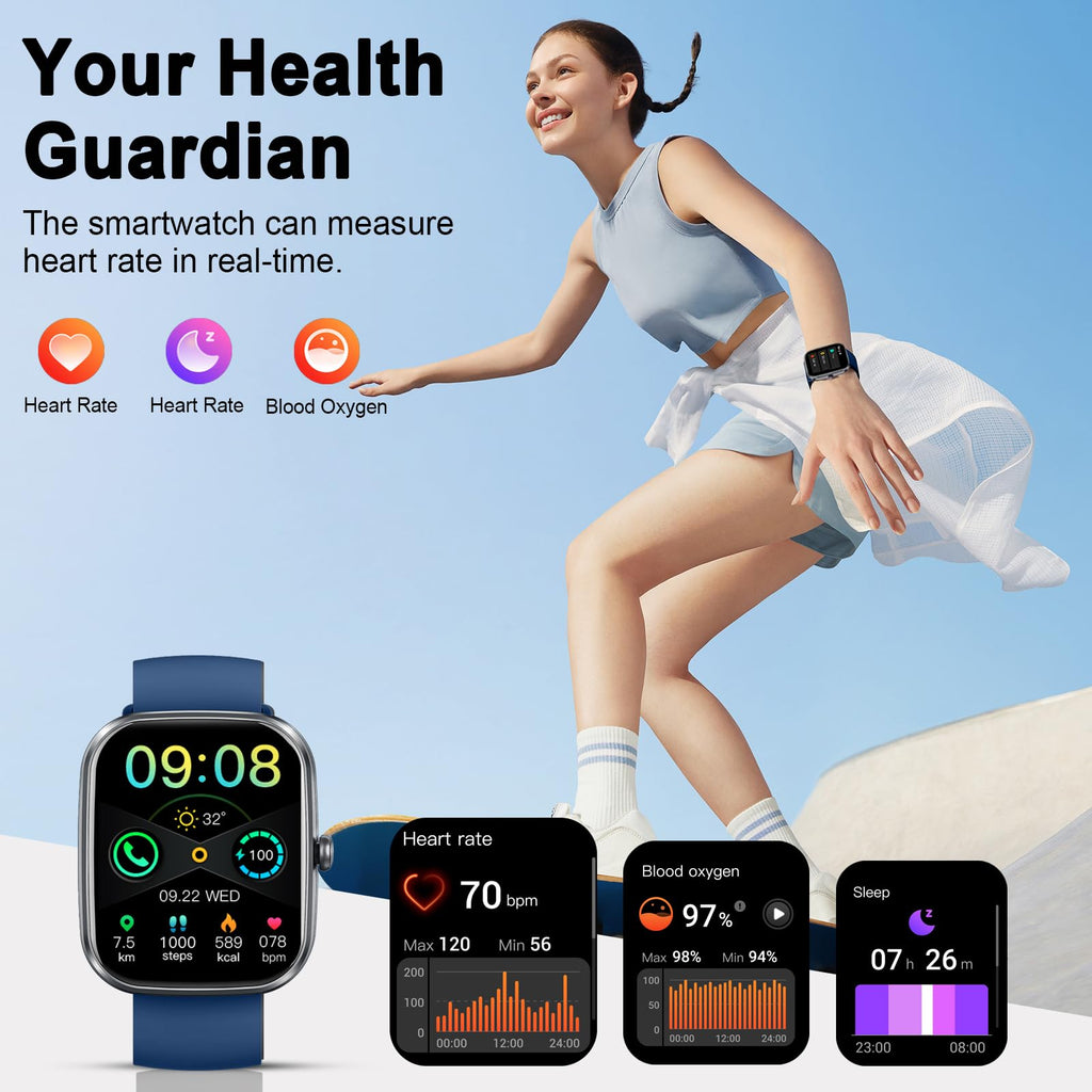 Smartwatch Uomo Militare, Orologio Smartwatch 1.43" con Chiamate Bluetooth, 100+ Modalità Sportive, Batteria 1000 mAh, Monitoraggio Sonno e Cardiofrequenzimetro, Torcia e Bussola per IOS/Android