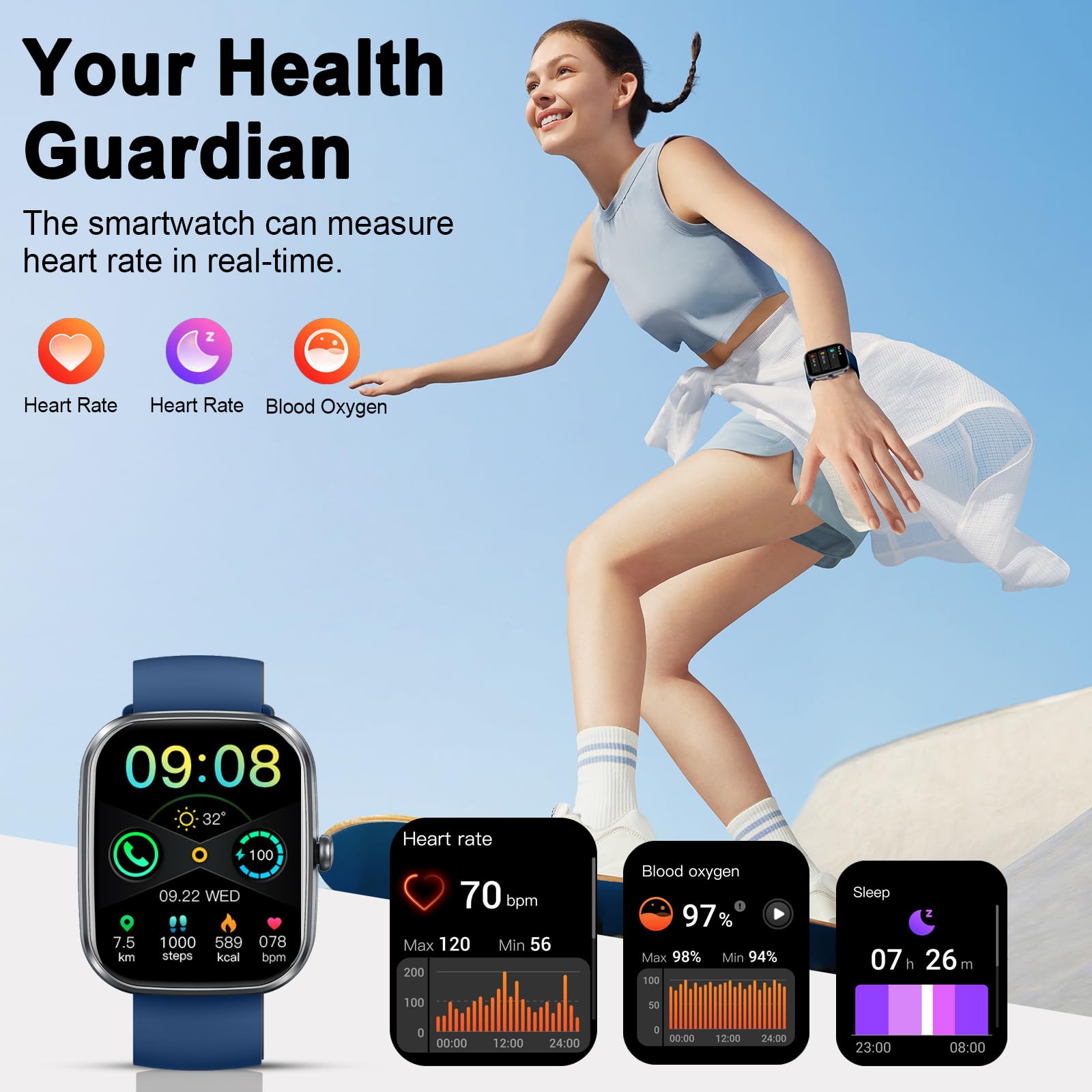 Smartwatch Uomo Militare, Orologio Smartwatch 1.43" con Chiamate Bluetooth, 100+ Modalità Sportive, Batteria 1000 mAh, Monitoraggio Sonno e Cardiofrequenzimetro, Torcia e Bussola per IOS/Android