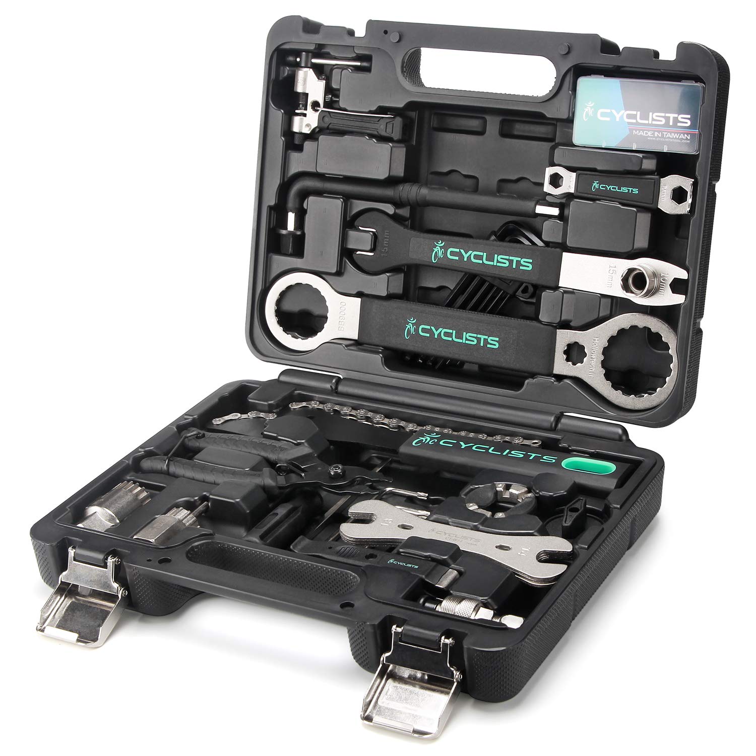 cyclists Kit di Riparazione Bici Portatile, Valigetta Attrezzi per Riparazioni Catene e Pneumatici, Set Completo di Attrezzi per Bici con Custodia per Trasporto