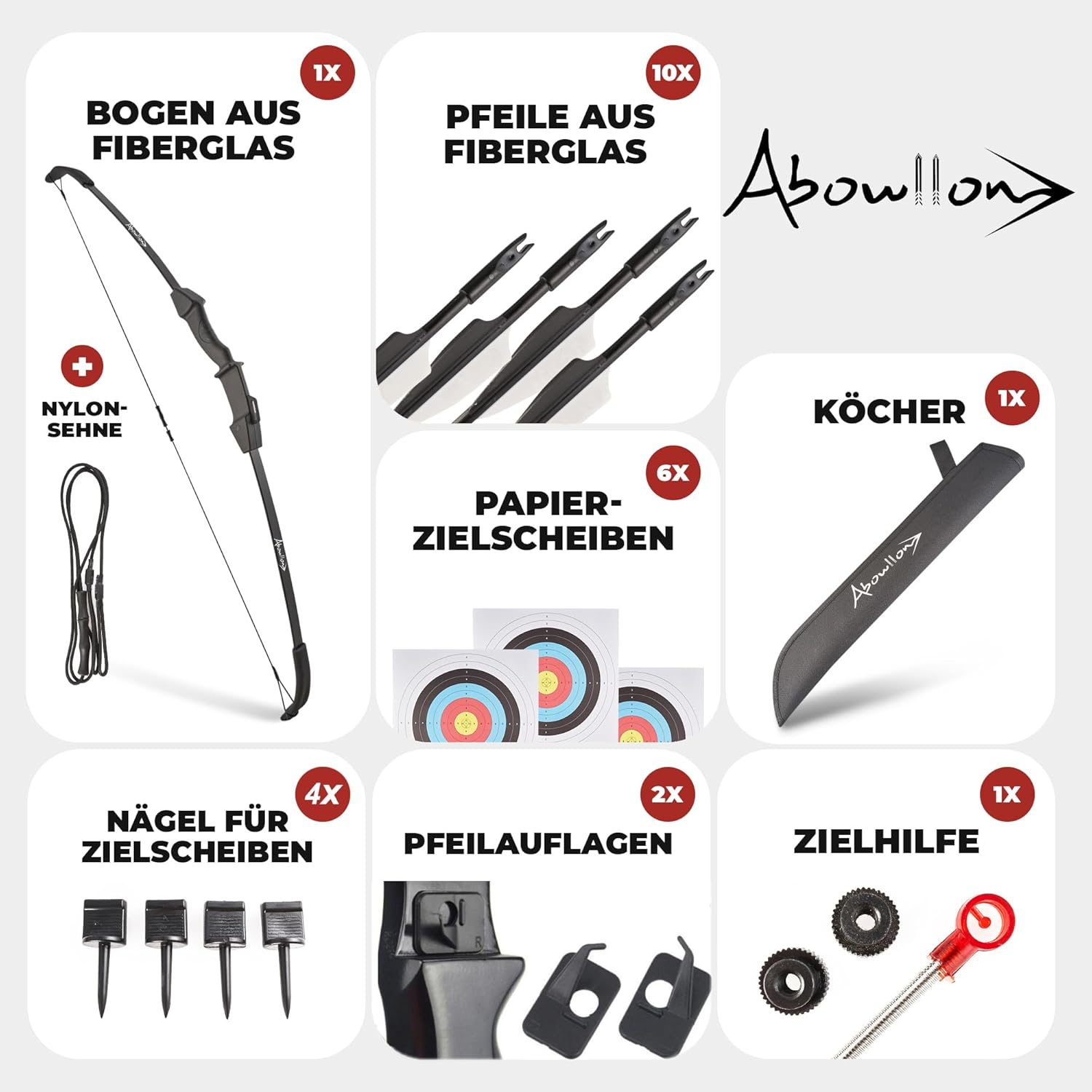 Grand Kit Arc et Flèches Arc de Débutant avec 10 flèches, 6 Cibles, Carquois en Nylon et Accessoires | pour Adolescents