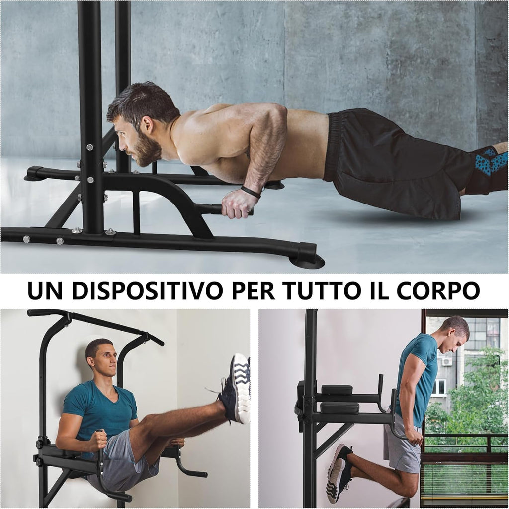 DH FitLife Power Tower Dip Station, Équipement sportif avec barre de traction, barres parallèles et entraînement du dos, Station de musculation, Station de fitness, Power Rack, Entraînement de force à domicile