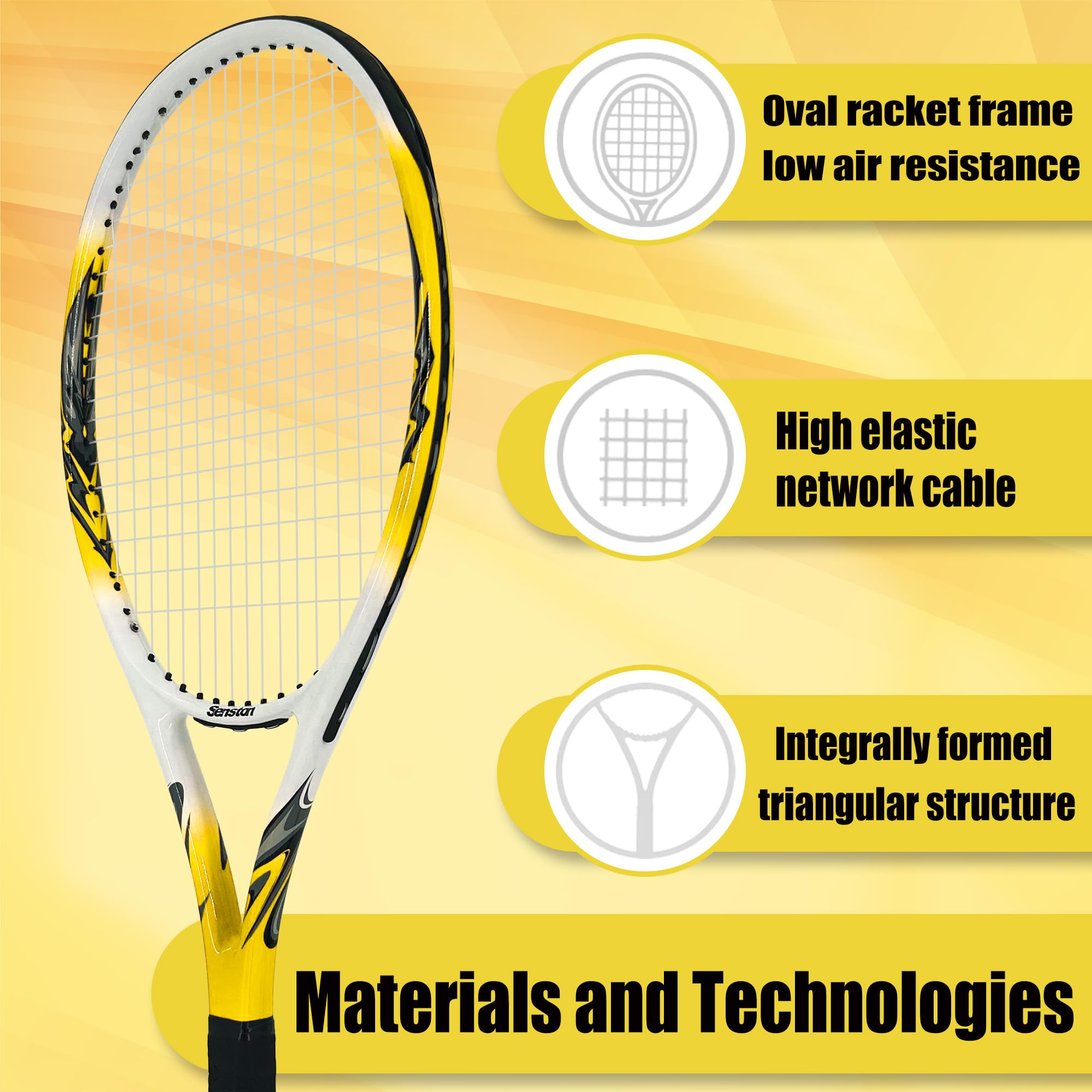Senston Racchetta da Tennis da 27'', Racchette Tennis con Borsa, Grip da Tennis, Smorzatore di Vibrazioni, Presa e Controllo Eccellenti