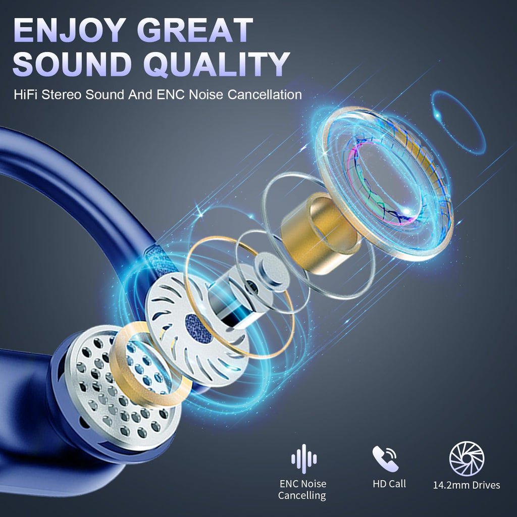 Cuffie Bluetooth 5.4 Sport, Auricolari Bluetooth 75 Ore HiFi Stereo,Cuffie Wireless Impermeabili IPX8,4 ENC Cancellazione Rumore Mic,Con Display a LED, Headphones Per Corsa e Sport Estremi, USB-C