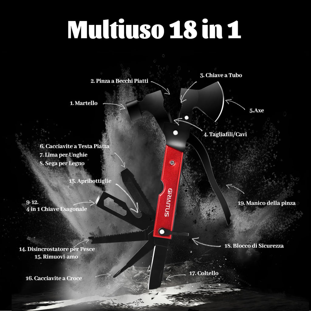 Campeggio Accessori Utili 16in1 Multitool Ascia Sopravvivenza Idee Regalo Uomo Regali Natale con Coltello Martello Pinze Seghetto Cacciavite