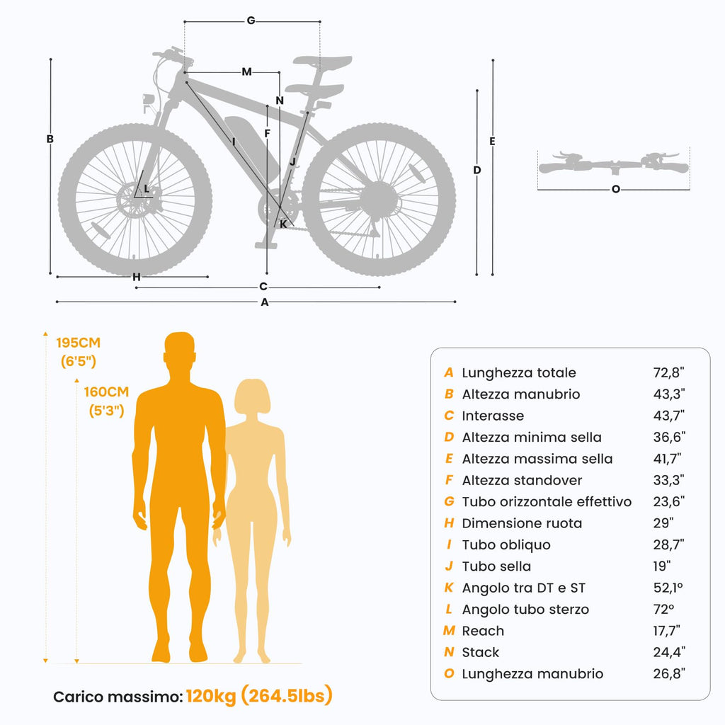 Touroll Bicicletta Elettrica, U1 26"/29", Autonomia di 65km, mountain bike elettrica, Motore 45 NM, Batteria Rimovibile 13Ah