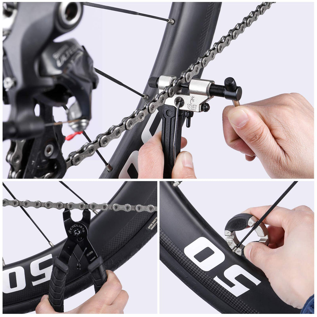 cyclists Kit di Riparazione Bici Portatile, Valigetta Attrezzi per Riparazioni Catene e Pneumatici, Set Completo di Attrezzi per Bici con Custodia per Trasporto