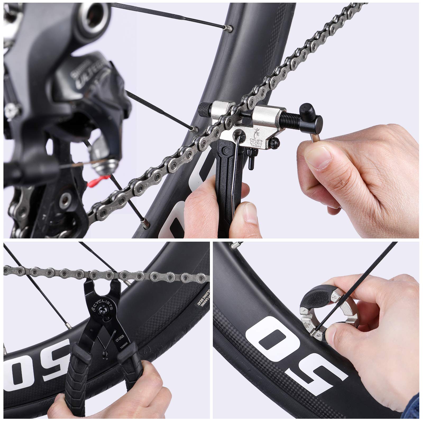 cyclists Kit di Riparazione Bici Portatile, Valigetta Attrezzi per Riparazioni Catene e Pneumatici, Set Completo di Attrezzi per Bici con Custodia per Trasporto