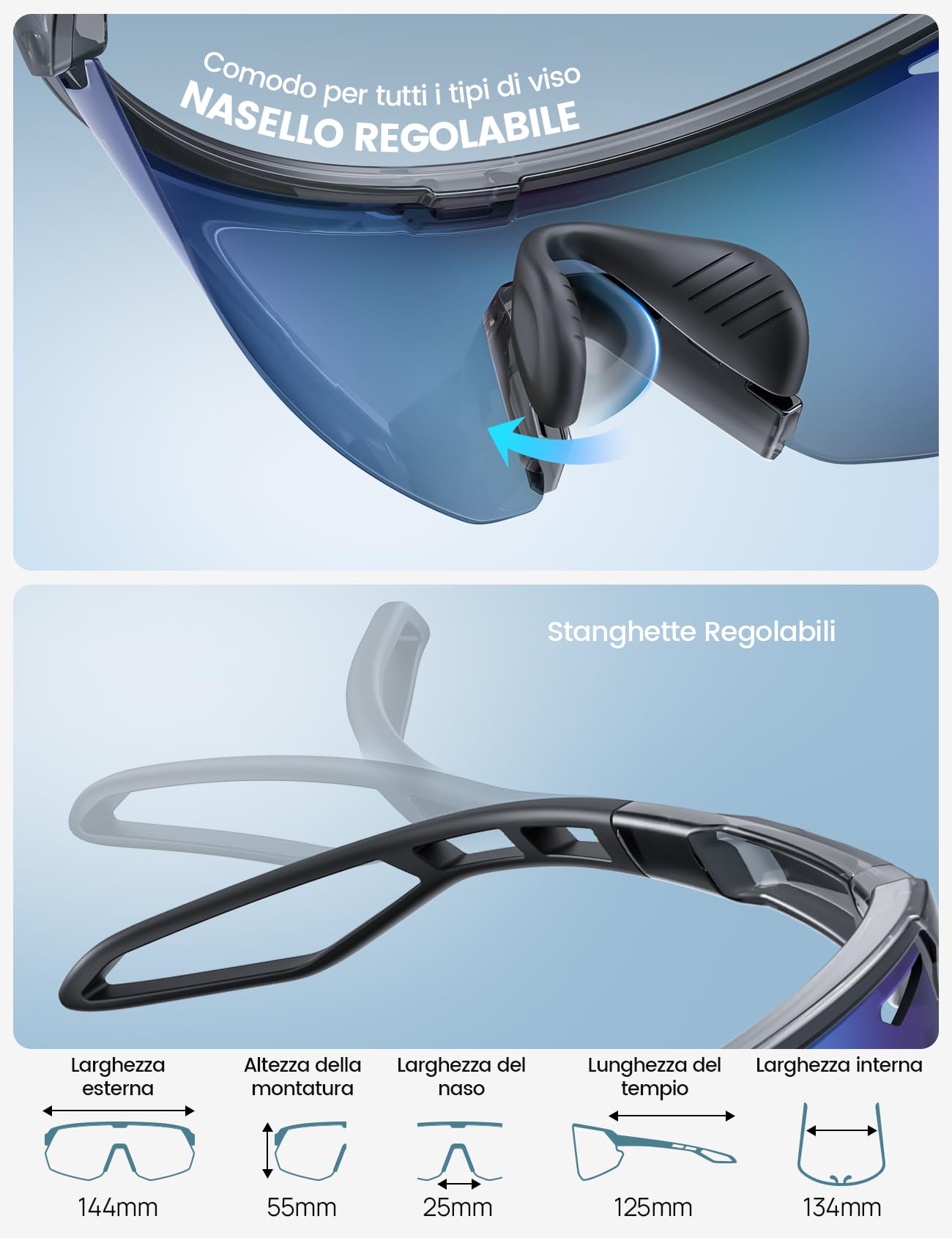 Lamicall Occhiali da Sole Ciclismo Polarizzati, [24g Ultraleggero] Anti-UV400, TR90-Telaio, Nasello Regolabile, Occhiali da Sole Sportivi per Uomo e Donna, per Pesca/Corsa/Sport all'Aperto