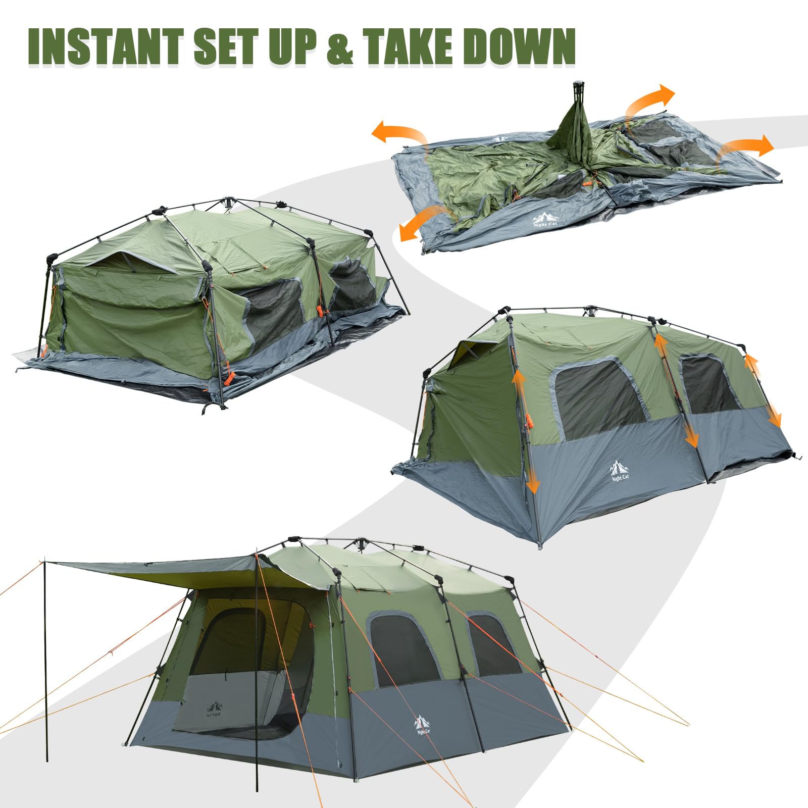 Night Cat Tenda Familiare per 8 Posti: Tenda Automatica Impermeabile Invernale Veranda con Stufa da 2 camere Grandi per Campeggio Esterno