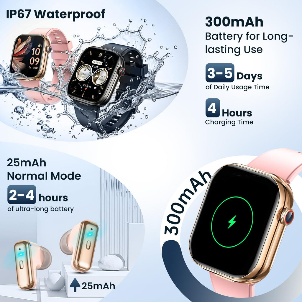 Smartwatch Donna Uomo con Auricolari Bluetooth: 2.02" Orologio Smart Watch Effettua Risposta Chiamate 100 Modalità Sportive Fitness Tracker IP67 Impermeabile WhatsApp Notifice Compatibile Android iOS