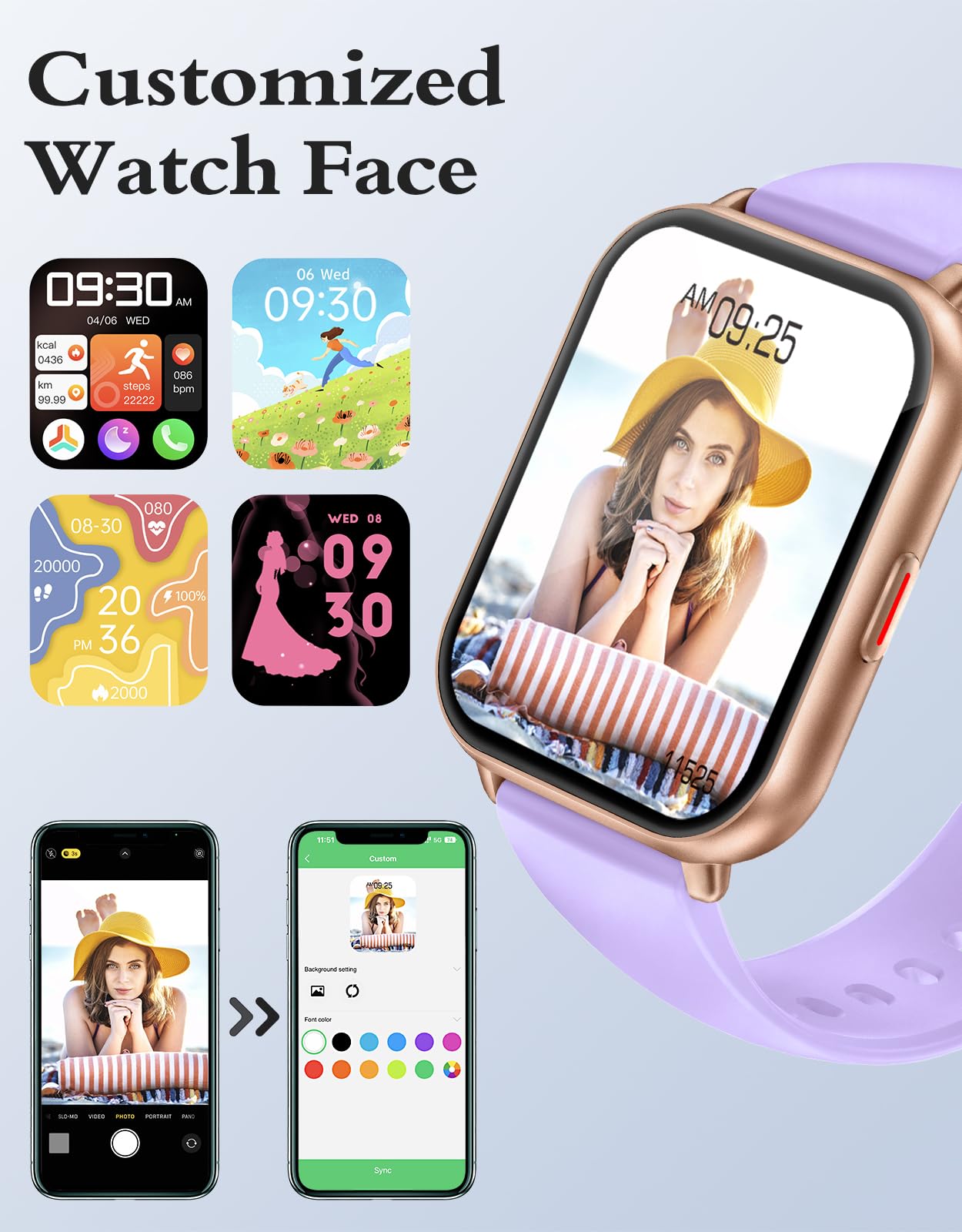 RUIMEN Smartwatch Donna Chiamate Bluetooth Musica Orologio Sportive Contapassi da Polso Cardiofrequenzimetro Saturazione Ossigeno Fitness Tracker Ciclo Mestruale Controllo Sonno per Android iOS Rosa