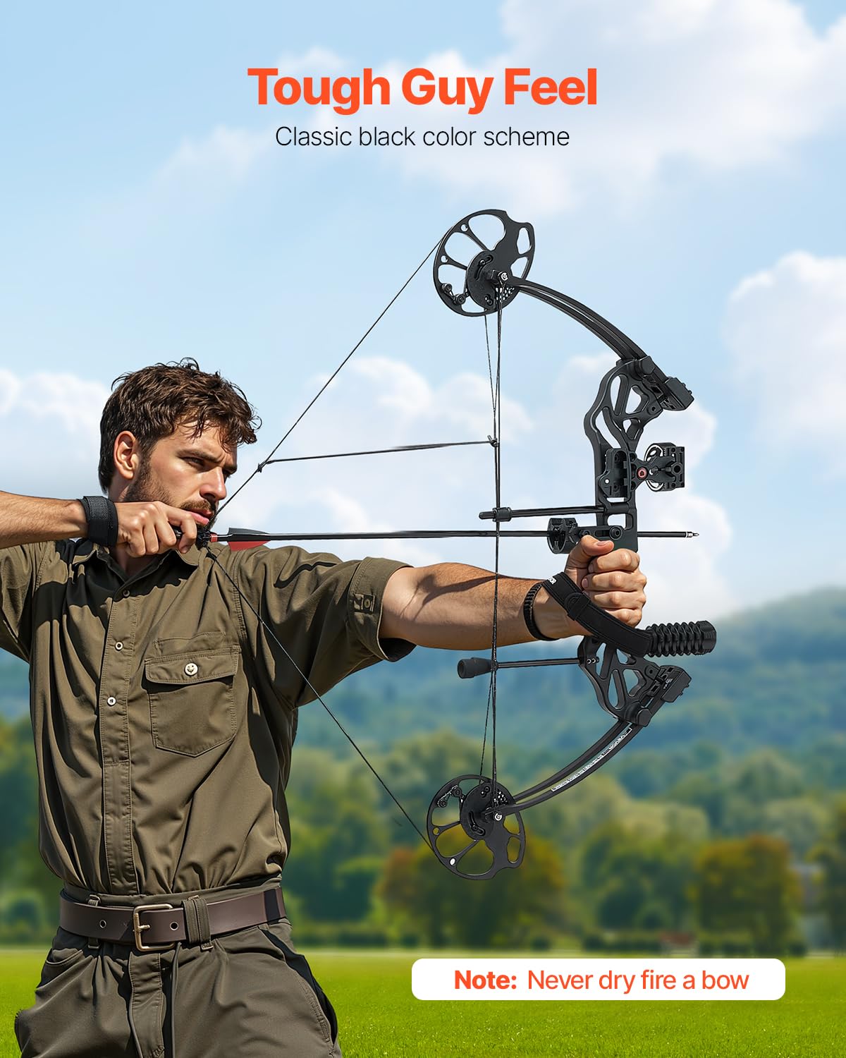 VEVOR Arc à Poulies, Kit d'Arc de Chasse Réglable de 482,6 à 762 mm, Poids de Traction de 8,62 à 31,75 kg, Kit pour Droitier avec Équipement de Chasse, 320 FPS, Noir