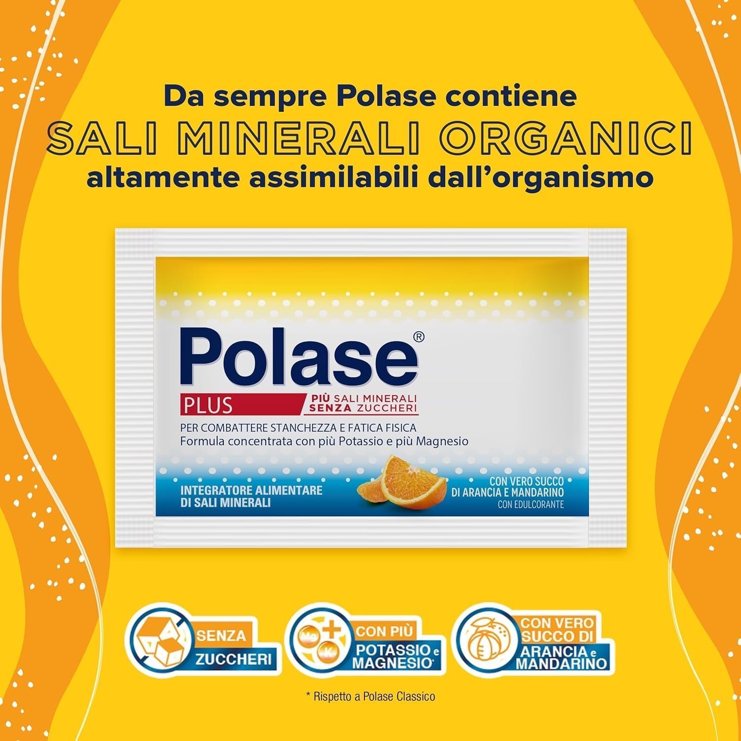 Polase Plus Magnesio e Potassio, Integratore Alimentare Sali Minerali Contro Stanchezza, Fatica e Caldo, Gusto Arancia e Mandarino, Maxi formato da 48 Bustine (2x24)