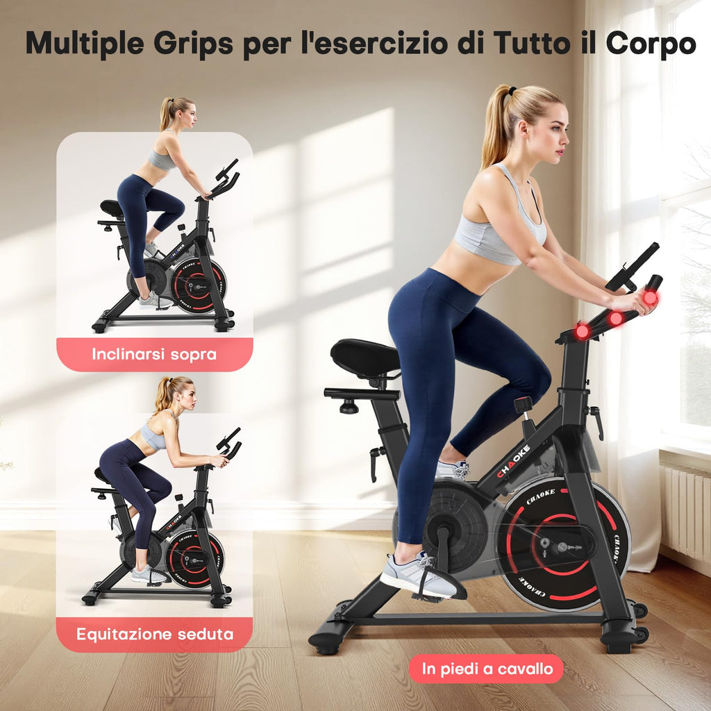 CHAOKE Cyclette da Casa con App, Cyclette per Casa Magnetoresistanza ultra Silenziosa 10dB, con Applicazione, Sedile Morbido e Traspirante e Schermo LCD, Peso Massimo di 150KG Cyclette Professionale
