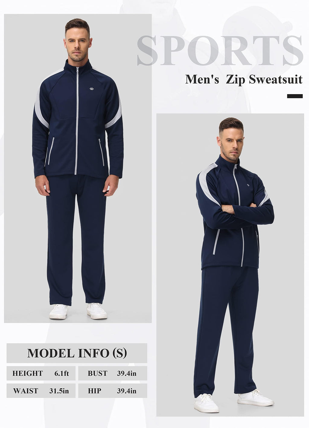 MoFiz Tuta Completo Sportivo Uomo Tennis Abbigliamento Palestra con Cerniera per Attività all'aperto