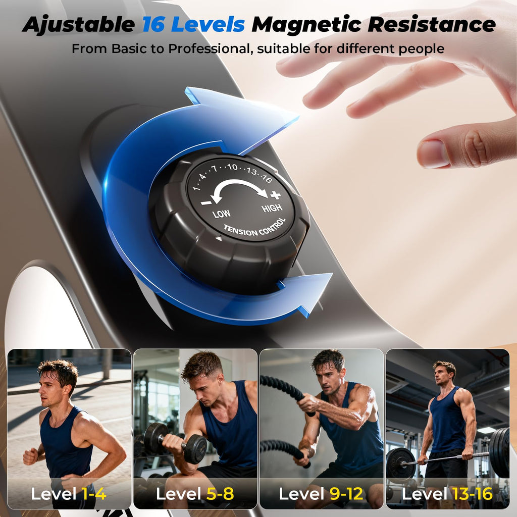ONETWOFIT Rameur Magnétique, Pliable Silencieux Rameur Fitness À Domicile, 16 Niveaux De Résistance Capacité De 160 Kg Avec Application