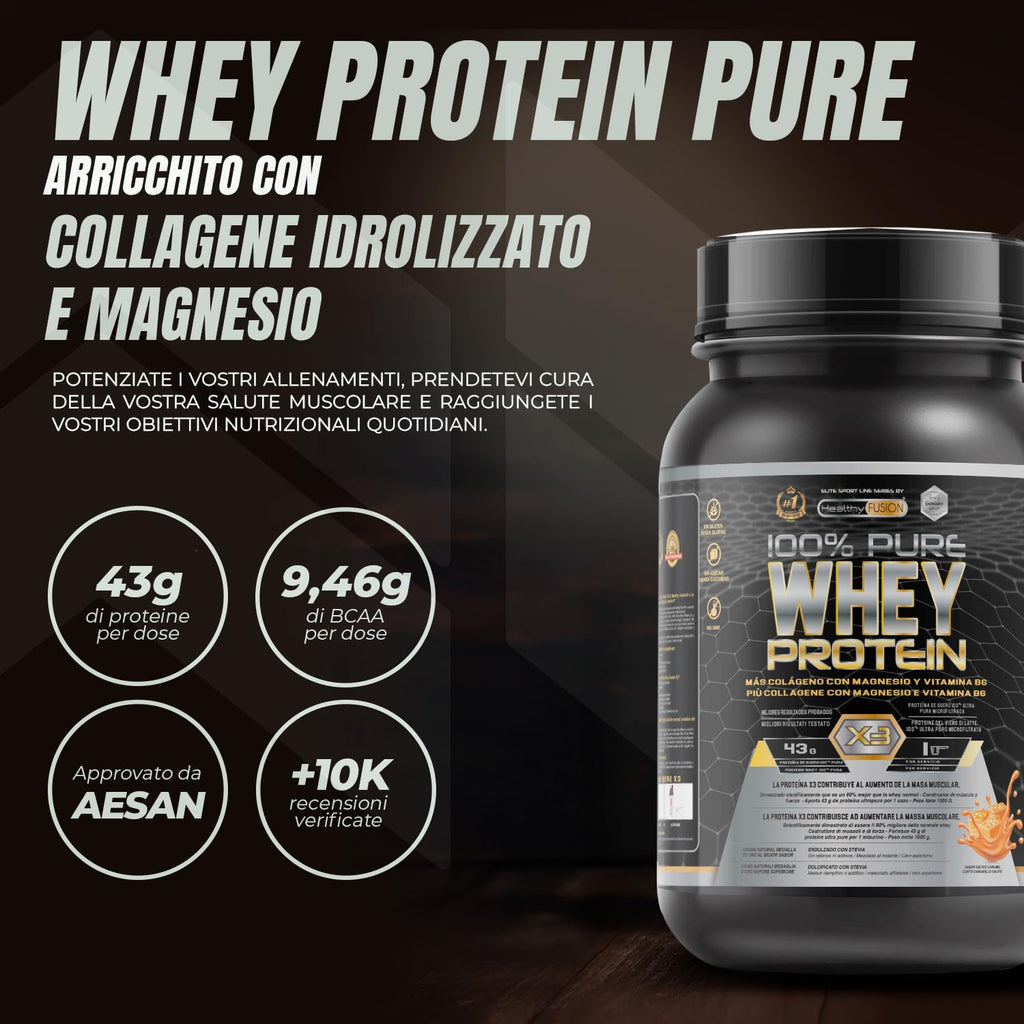 Whey Protein | Proteina Whey pura con Collagene + Magnesio | Migliora i tuoi allenamenti | Protegge e aumenta la massa muscolare | 1000g di proteina (Cioccolato)