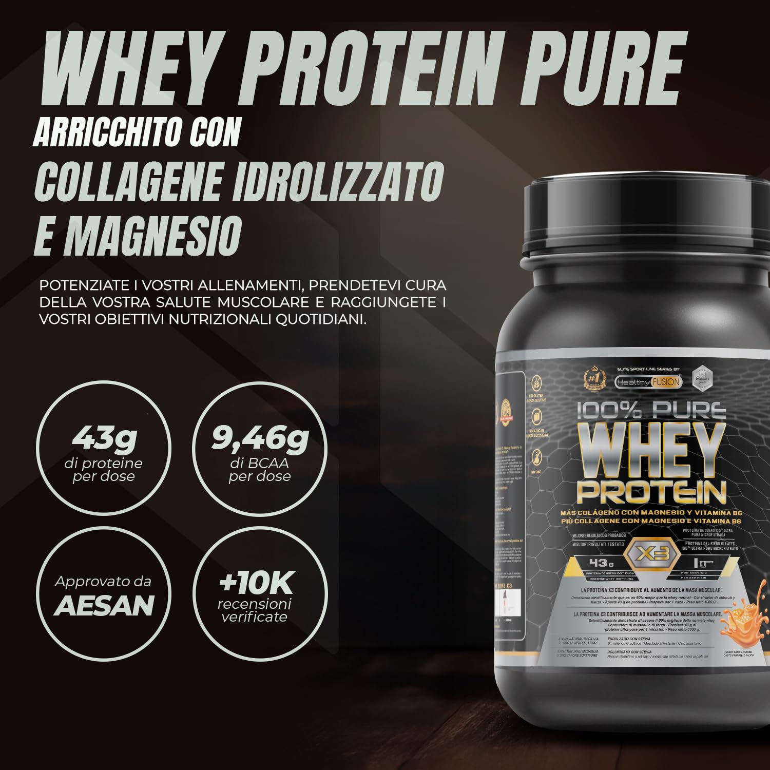Whey Protein | Proteina Whey pura con Collagene + Magnesio | Migliora i tuoi allenamenti | Protegge e aumenta la massa muscolare | 1000g di proteina (Cioccolato)
