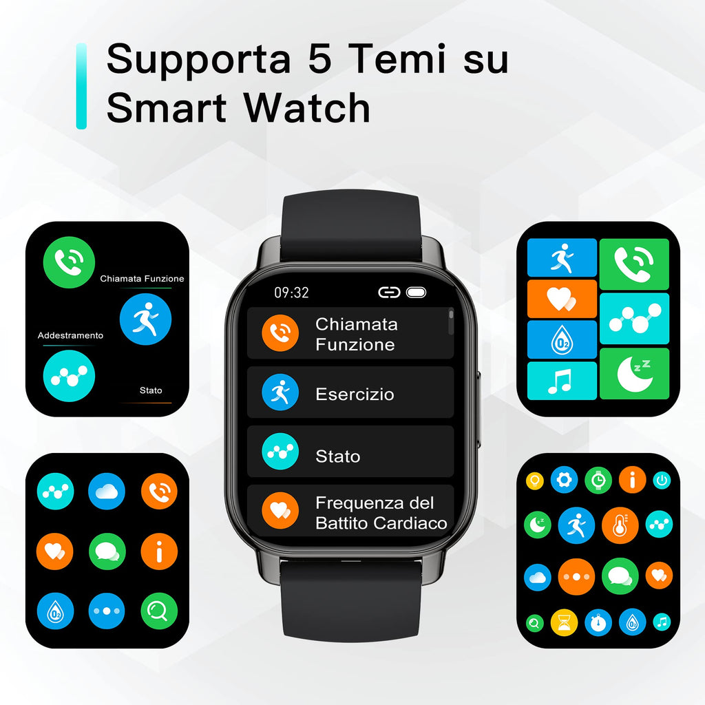 Popglory Smartwatch Uomo Donna Chiamate e Whatsapp, AI Orologio Contapassi 100+ Sports, Assistente, Salute 24/7, Pressione Sanguigna, Cardiofrequenzimetro, SpO2 Sonno, 2 Cinturini per Android iOS