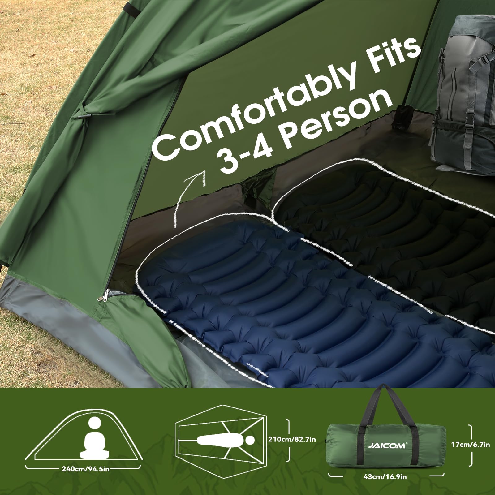 JAICOM Tenda da Campeggio per 1-4 Persone, Ultraleggera Impermeabile Tende igloo Tenda Campeggio per 3-4 Stagioni, Facile da installare, Ideale per Campeggio, Trekking, Spiaggia, Arrampicata