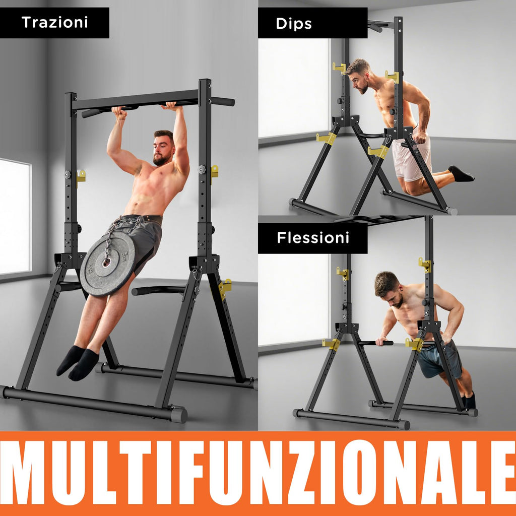 DH FitLife Power Tower Station de Musculation Pliable | Barre de Traction Autoportante avec Barres de Dips Parallèles et Supports d'Haltères/Dossier | Station de Fitness Multifonctionnelle | Power Rack pour Gym à Domicile