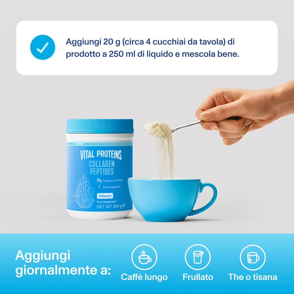 Vital Proteins Collagen Peptides Cacao, integratore collagene idrolizzato in polvere, Gusto Cacao, per pelle, capelli e unghie, 20g di peptidi di collagene bovino per porzione, 297g