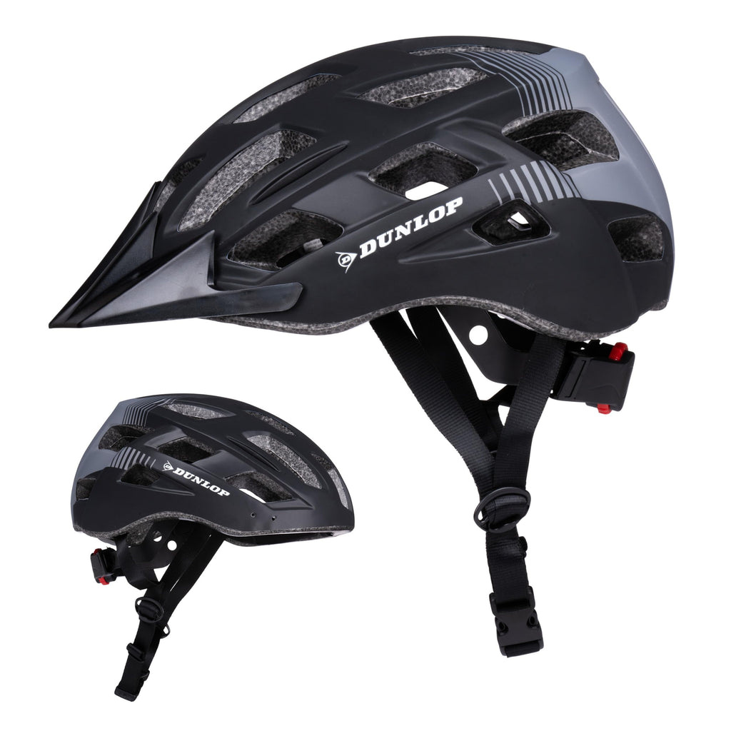 Dunlop Casco da bicicletta con luce - Casco da bicicletta per uomo e donna - Regolabile da 55 a 58 cm - Misura del casco da bicicletta - con illuminazione a LED - 3 modalità di luce - Nero