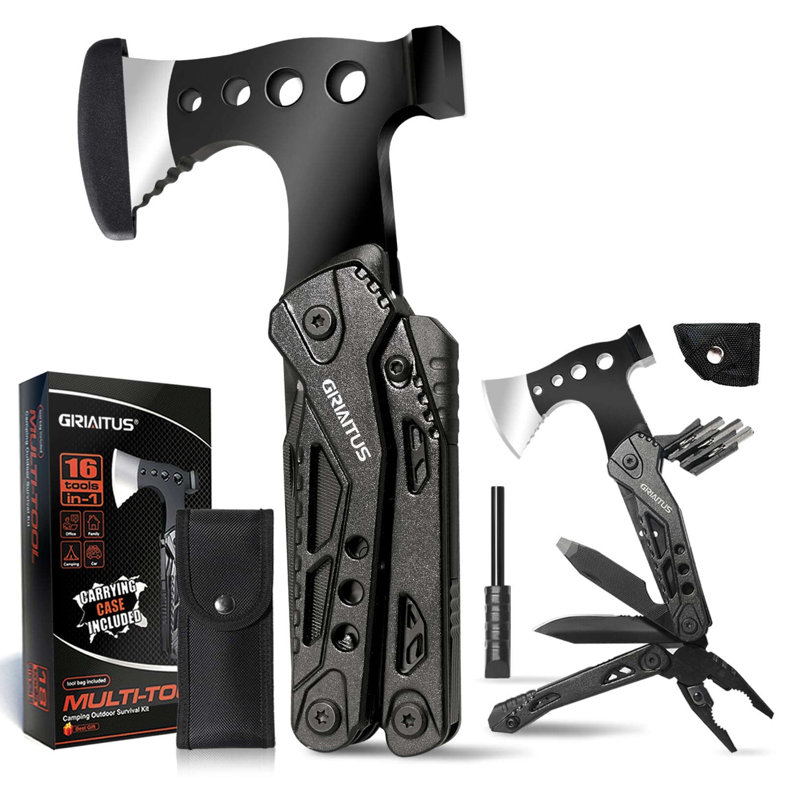 Campeggio Accessori Utili 16in1 Multitool Ascia Sopravvivenza Idee Regalo Uomo Regali Natale con Coltello Martello Pinze Seghetto Cacciavite