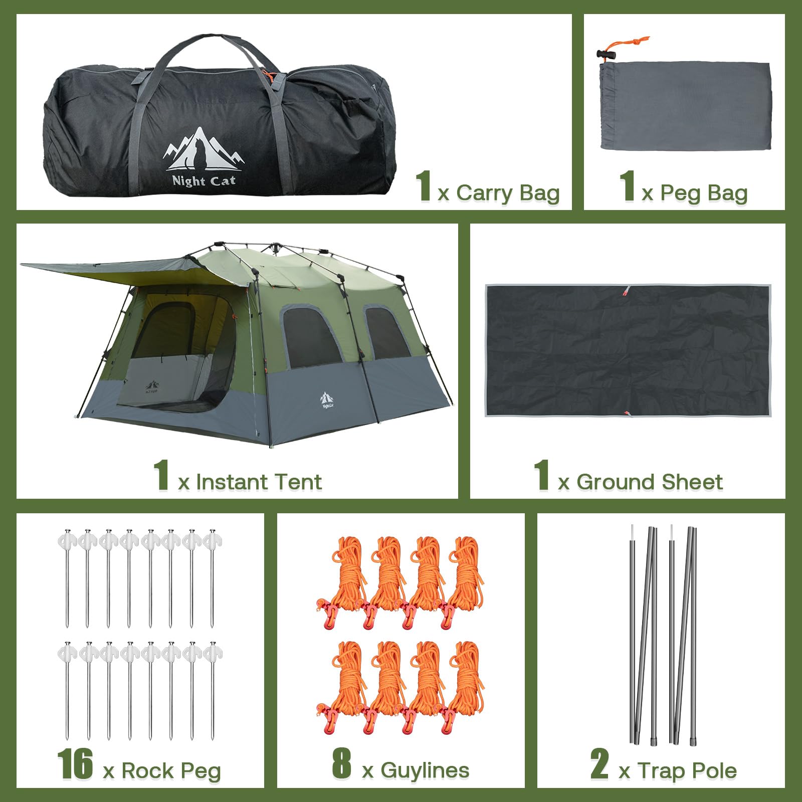 Night Cat Tenda Familiare per 8 Posti: Tenda Automatica Impermeabile Invernale Veranda con Stufa da 2 camere Grandi per Campeggio Esterno