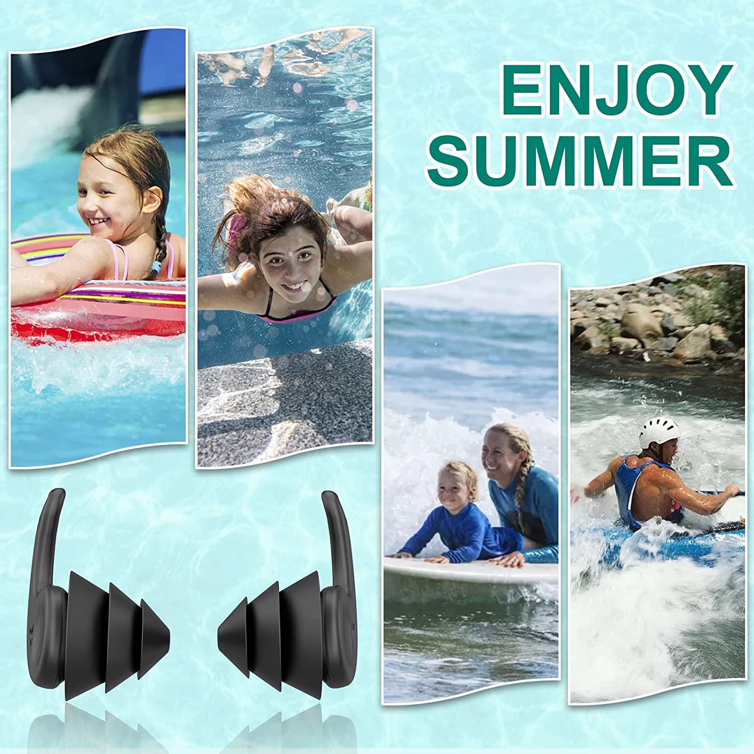 Tappi per le Orecchie da Nuoto per Adulti, 4 Paia Tappi Auricolari Impermeabili Riutilizzabili in Silicone con Cavo Rimovibile, Perfetti per Nuoto, Doccia, Surf e Altri Sport Acquatici