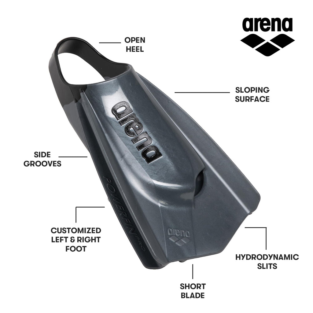 Arena Powerfin PRO II, Pinne Unisex per Adulti, in Silicone, a Lama Corta, Piede Destro/Sinistro Personalizzabile, Misure: 36,5-47,5