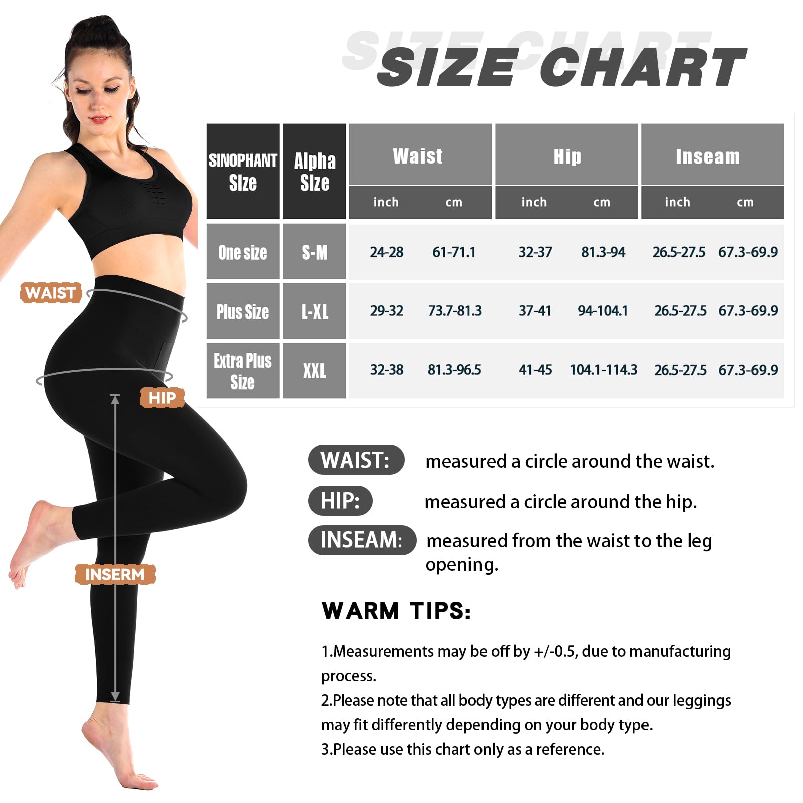 Sinophant - Leggings da donna, a vita alta, opachi, neri, per palestra, yoga, sport, confezione da 3