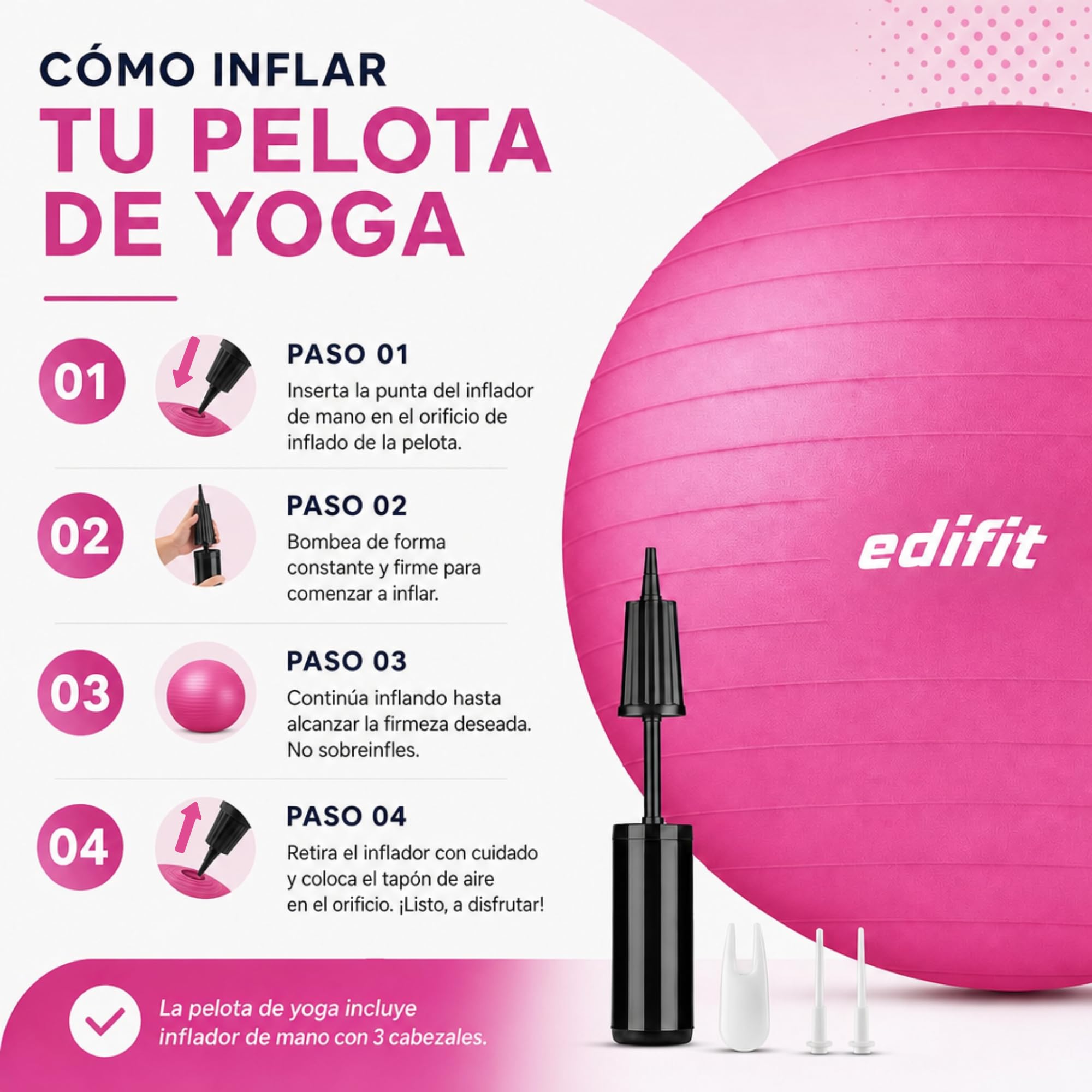 EDIFIT Palla Fitness, Pilates Attrezzi Casa, Incluso il Gonfiatore, Fitball, Yoga Accessori, Palla Gravidanza, Ginnastica Ritmica