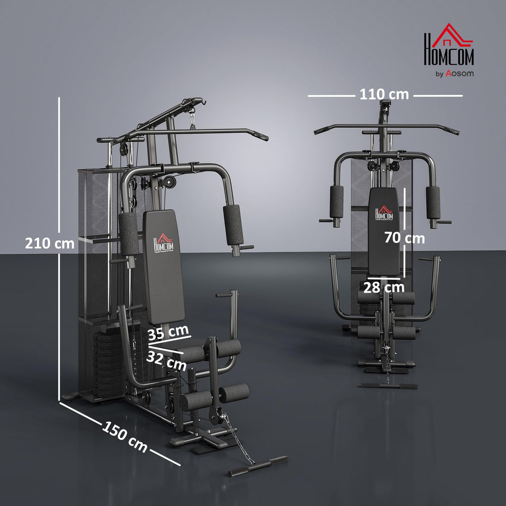 HOMCOM Attrezzatura da palestra domestica, stazione di allenamento multi palestra con pila di pesi da 45 kg, stazione toracica, pressa a farfalla e sviluppatore gambe per allenamento della forza