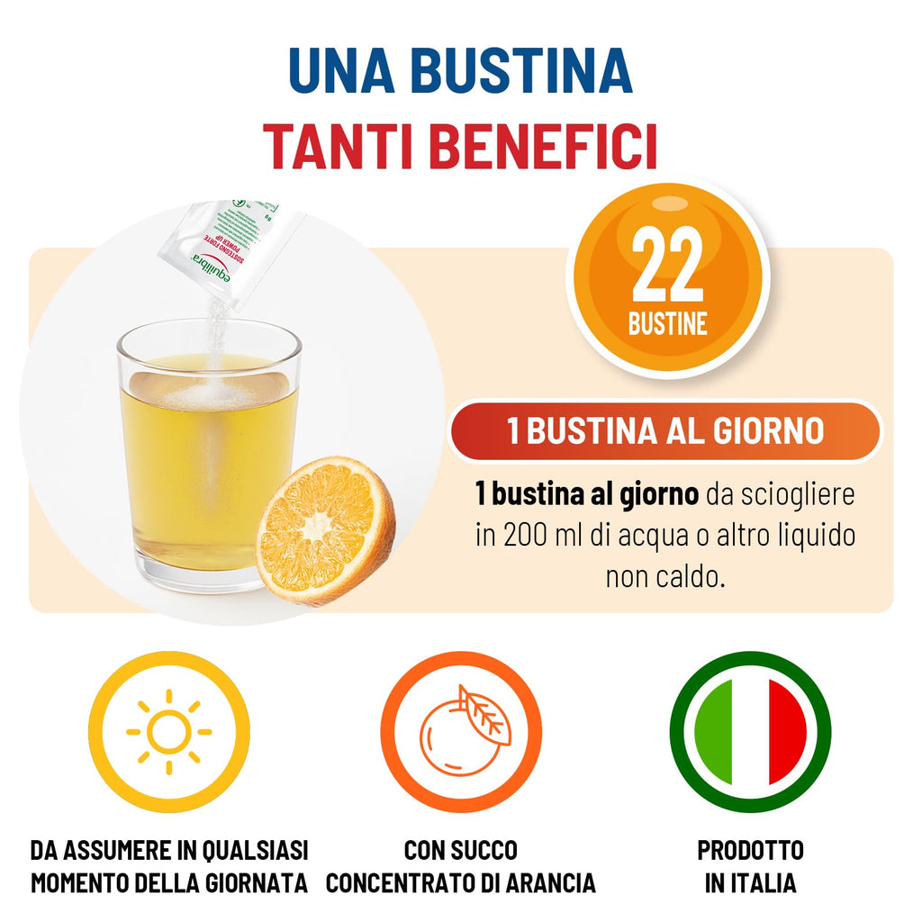 equilibra Integratori Alimentari, Sostegno Forte, Integratore con Creatina, Arginina, Vitamine C, B1, per Incrementare le Prestazioni Fisiche, con Succo Concentrato di Arancio, 22 Bustine Monodose