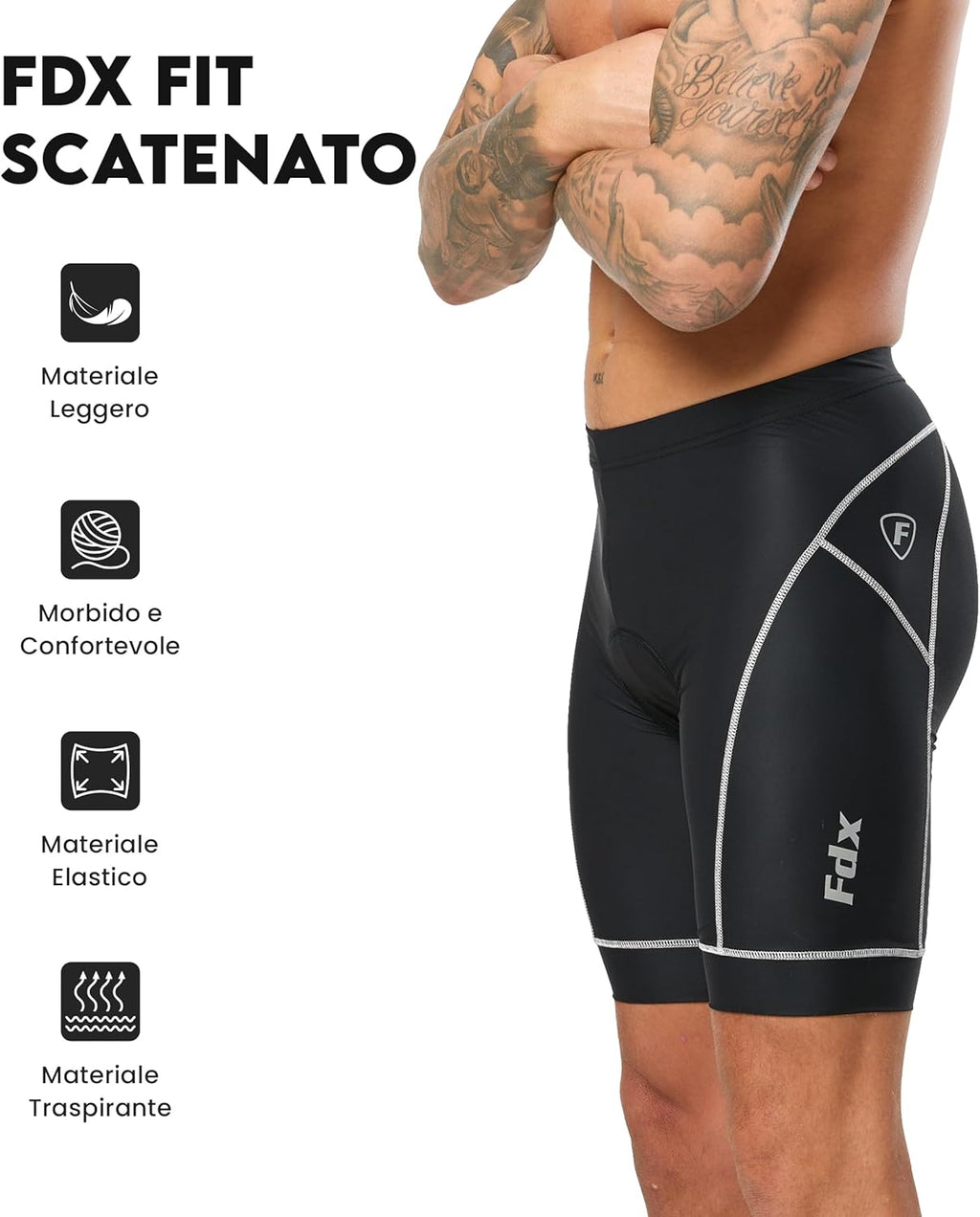 FDX Pantaloncini Ciclismo Uomo Imbottiti 3D, Intimo MTB Traspirante e Asciugatura Rapida, Antiscivolo, Shorts Bici da