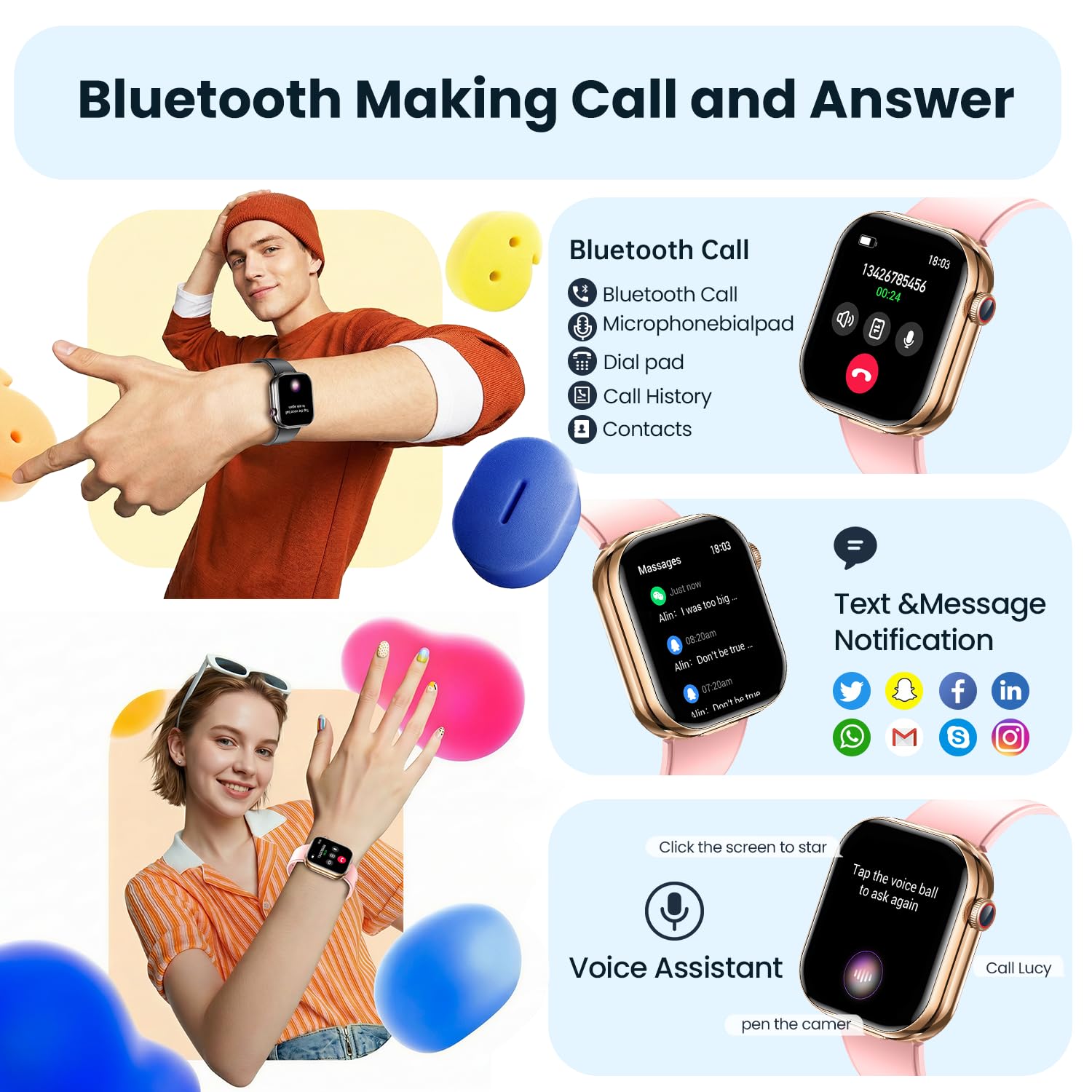 Smartwatch Donna Uomo con Auricolari Bluetooth: 2.02" Orologio Smart Watch Effettua Risposta Chiamate 100 Modalità Sportive Fitness Tracker IP67 Impermeabile WhatsApp Notifice Compatibile Android iOS